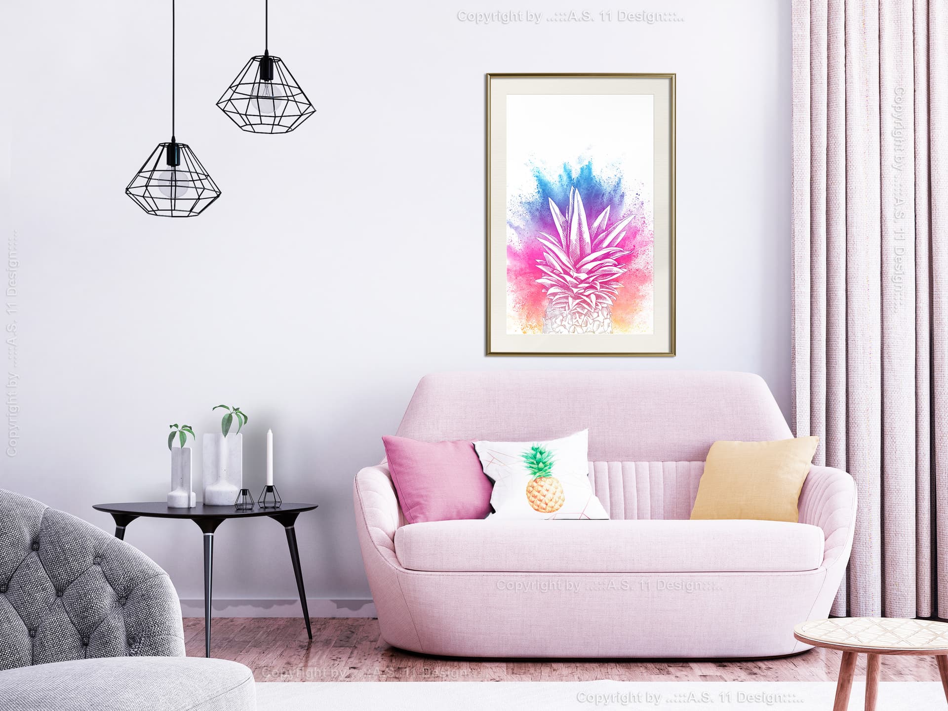 

Plakat - Tęczowy pióropusz ananasa (rozmiar 20x30, wykończenie Rama złota z passe-partout)