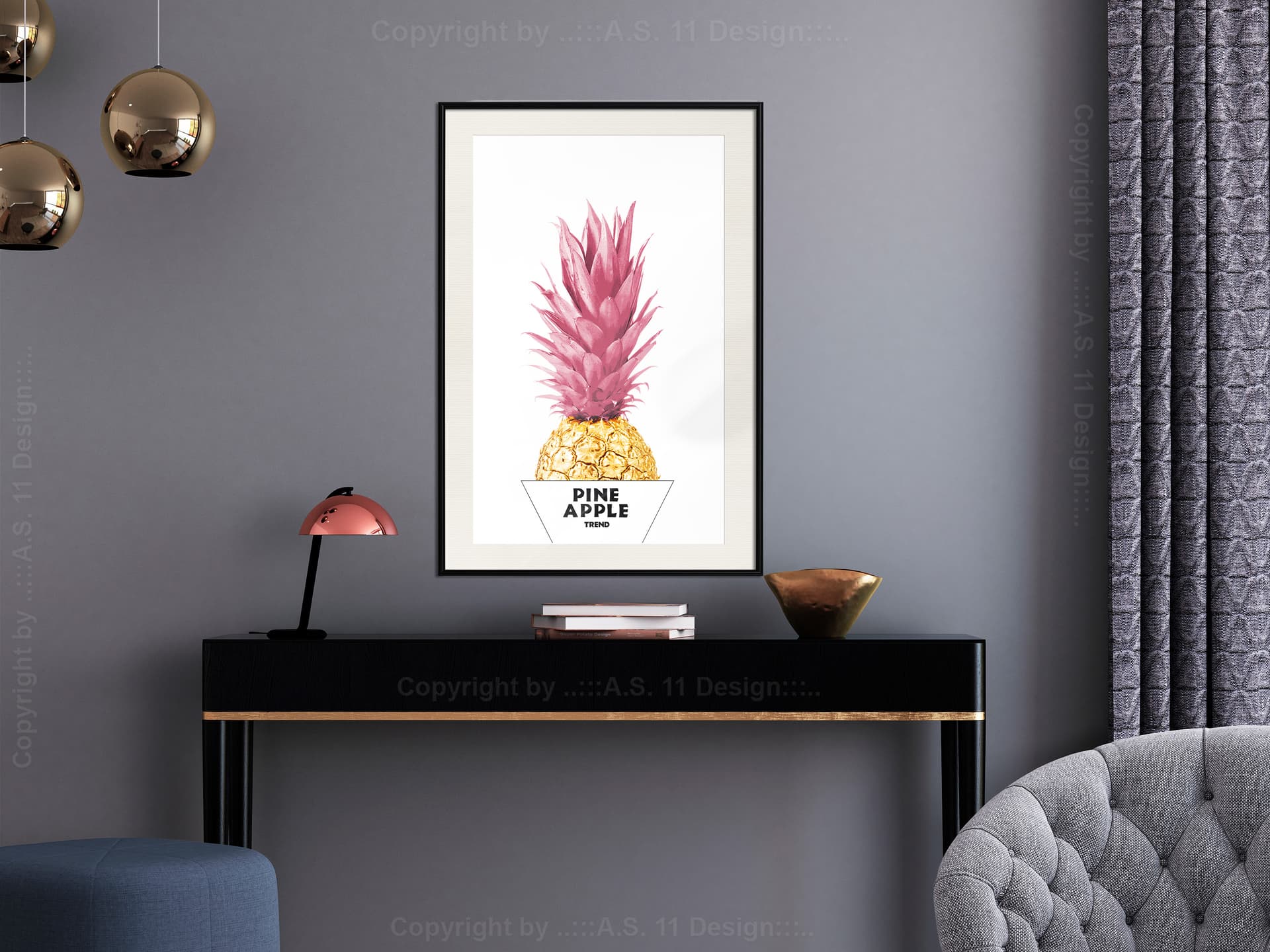 

Plakat - Modny ananas (rozmiar 20x30, wykończenie Rama czarna z passe-partout)