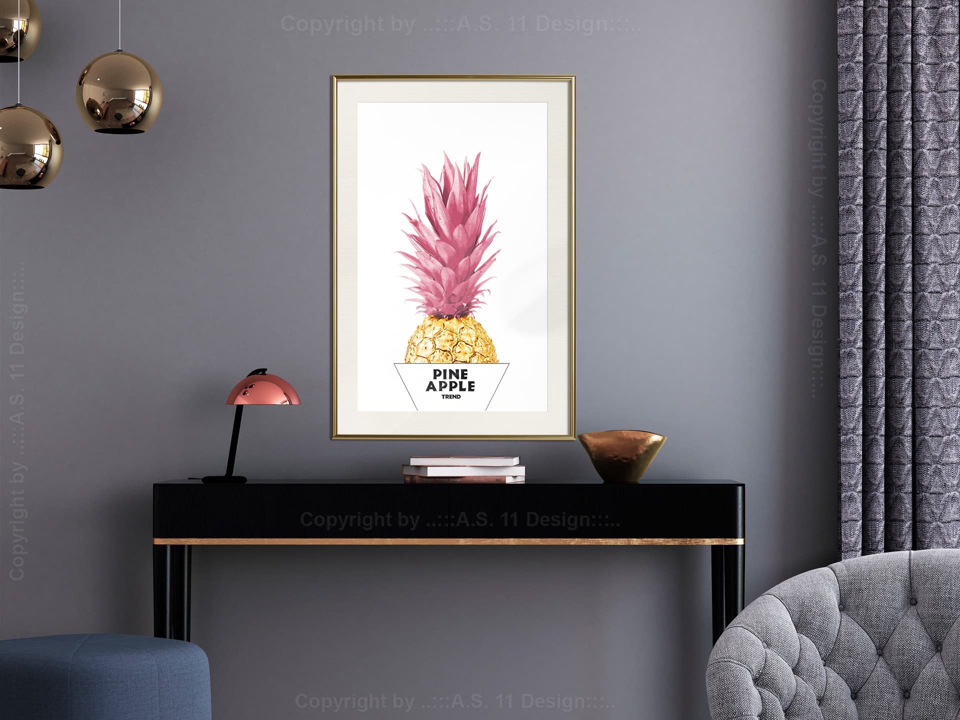 

Plakat - Modny ananas (rozmiar 30x45, wykończenie Rama złota z passe-partout)