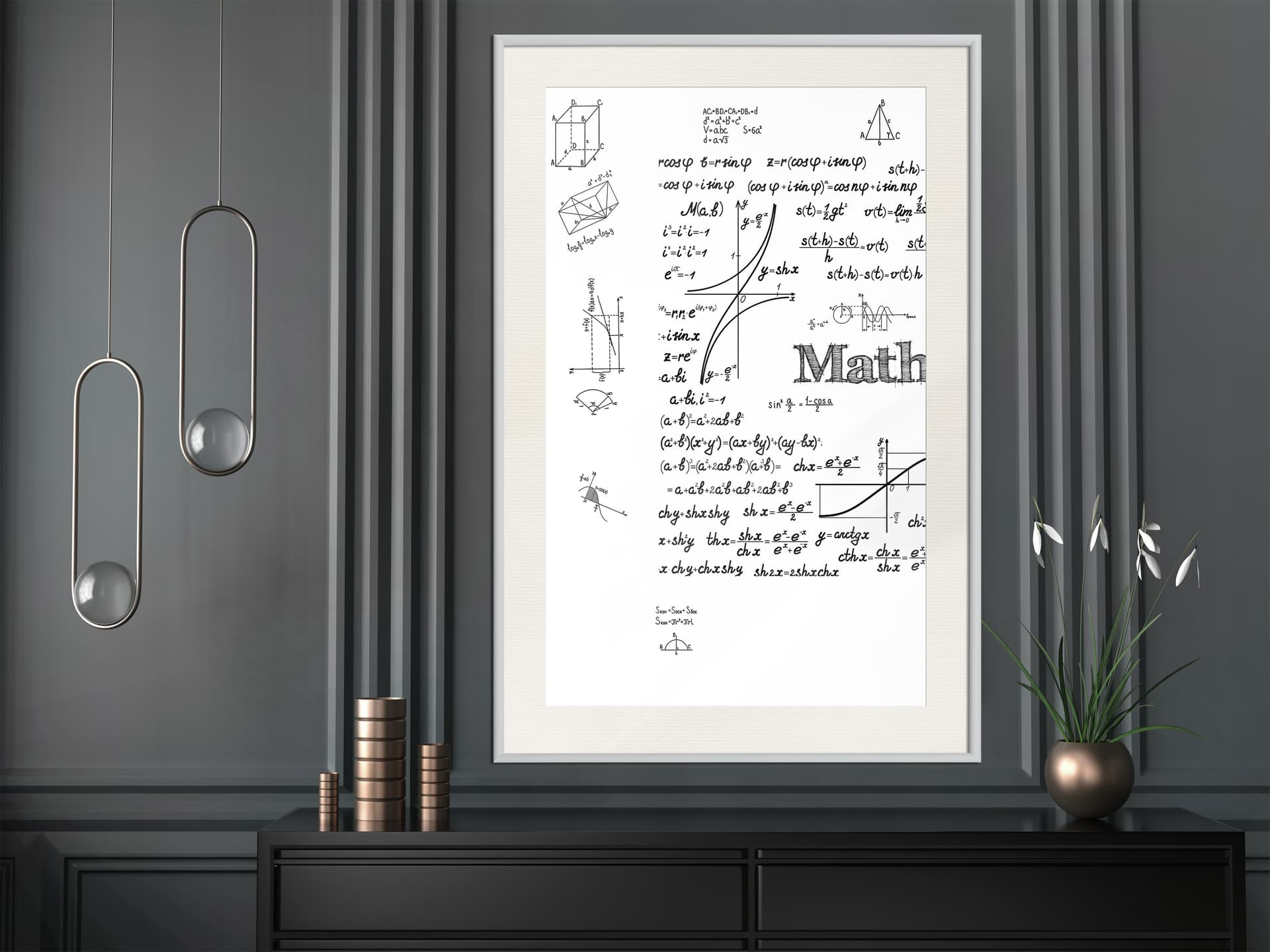 

Plakat - Wzory matematyczne (rozmiar 30x45, wykończenie Rama biała z passe-partout)