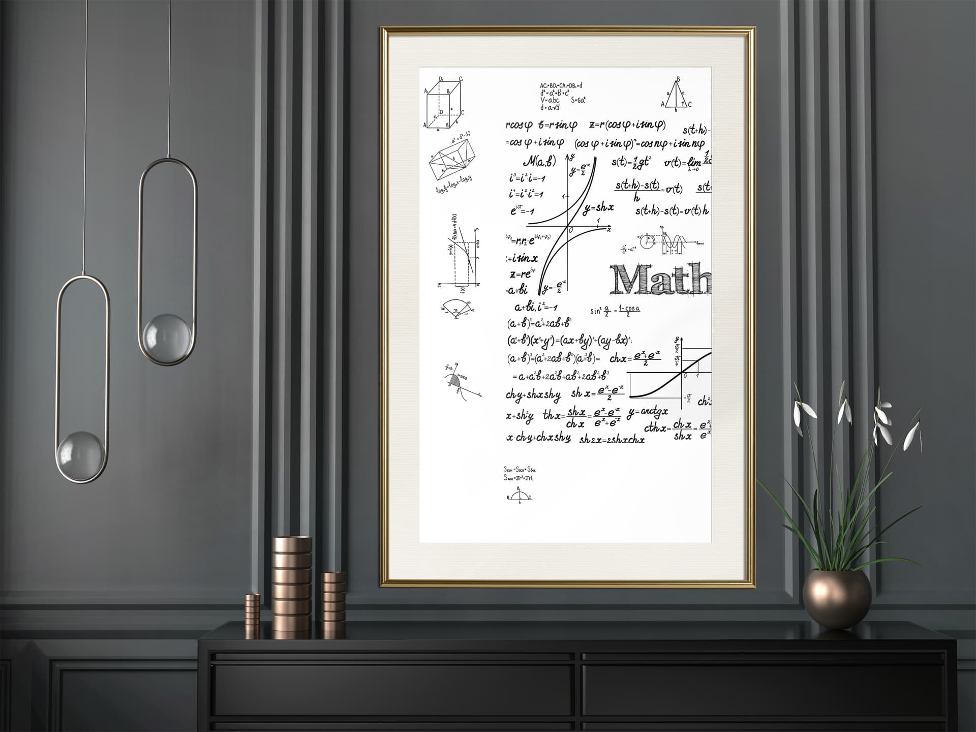 

Plakat - Wzory matematyczne (rozmiar 40x60, wykończenie Rama złota z passe-partout)