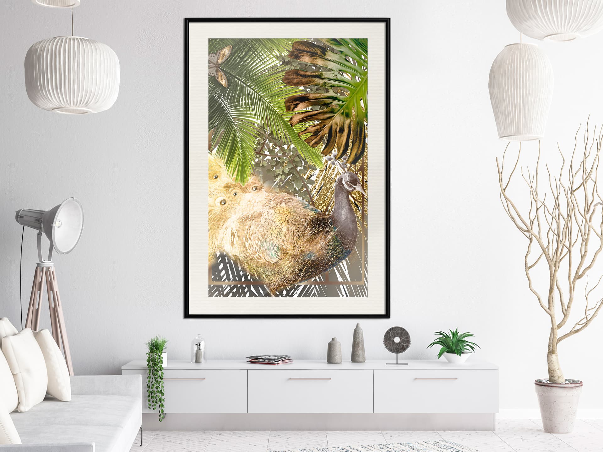 

Plakat - Bajkowy paw w dżungli (rozmiar 20x30, wykończenie Rama czarna z passe-partout)