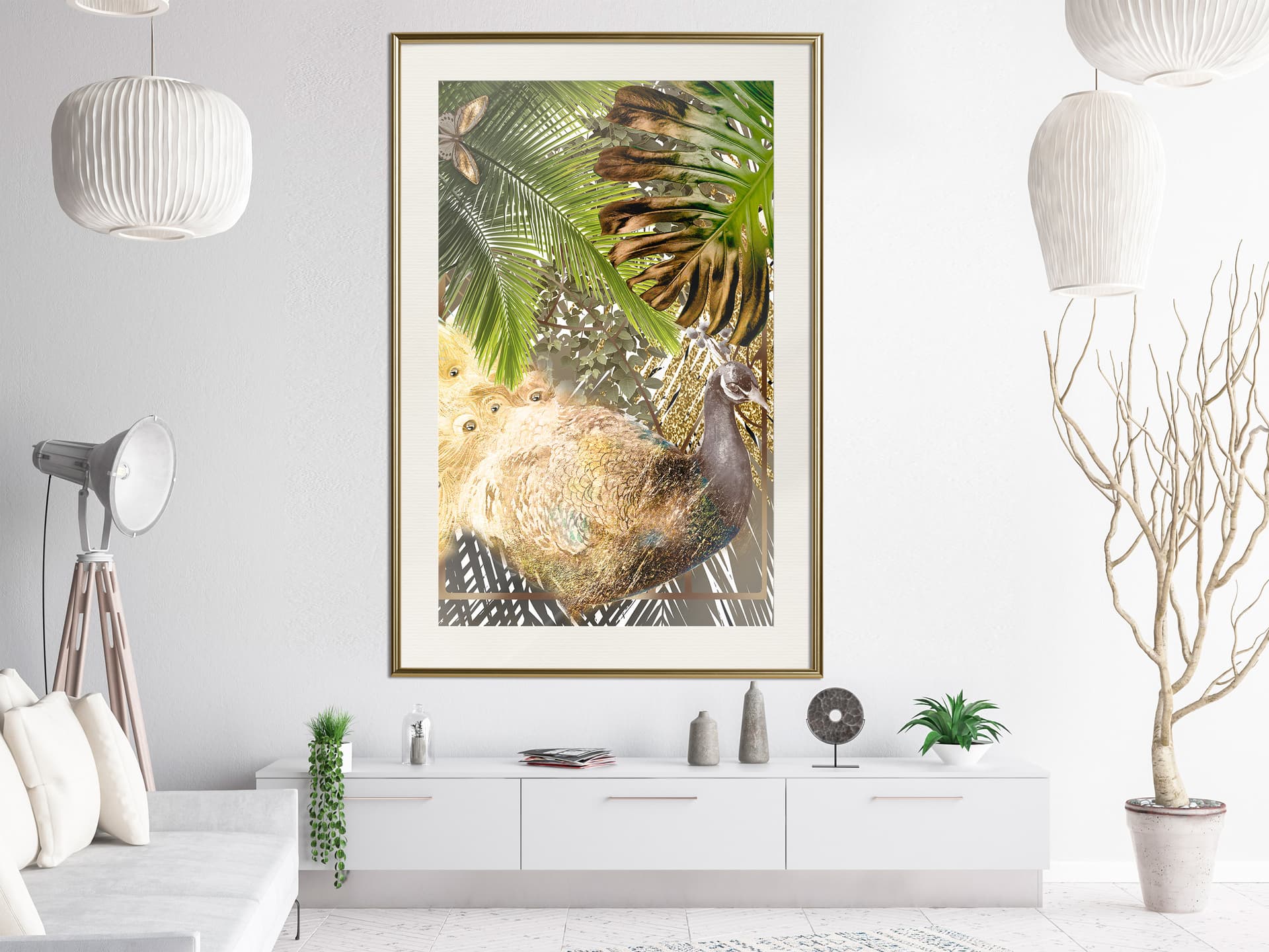 

Plakat - Bajkowy paw w dżungli (rozmiar 40x60, wykończenie Rama złota z passe-partout)