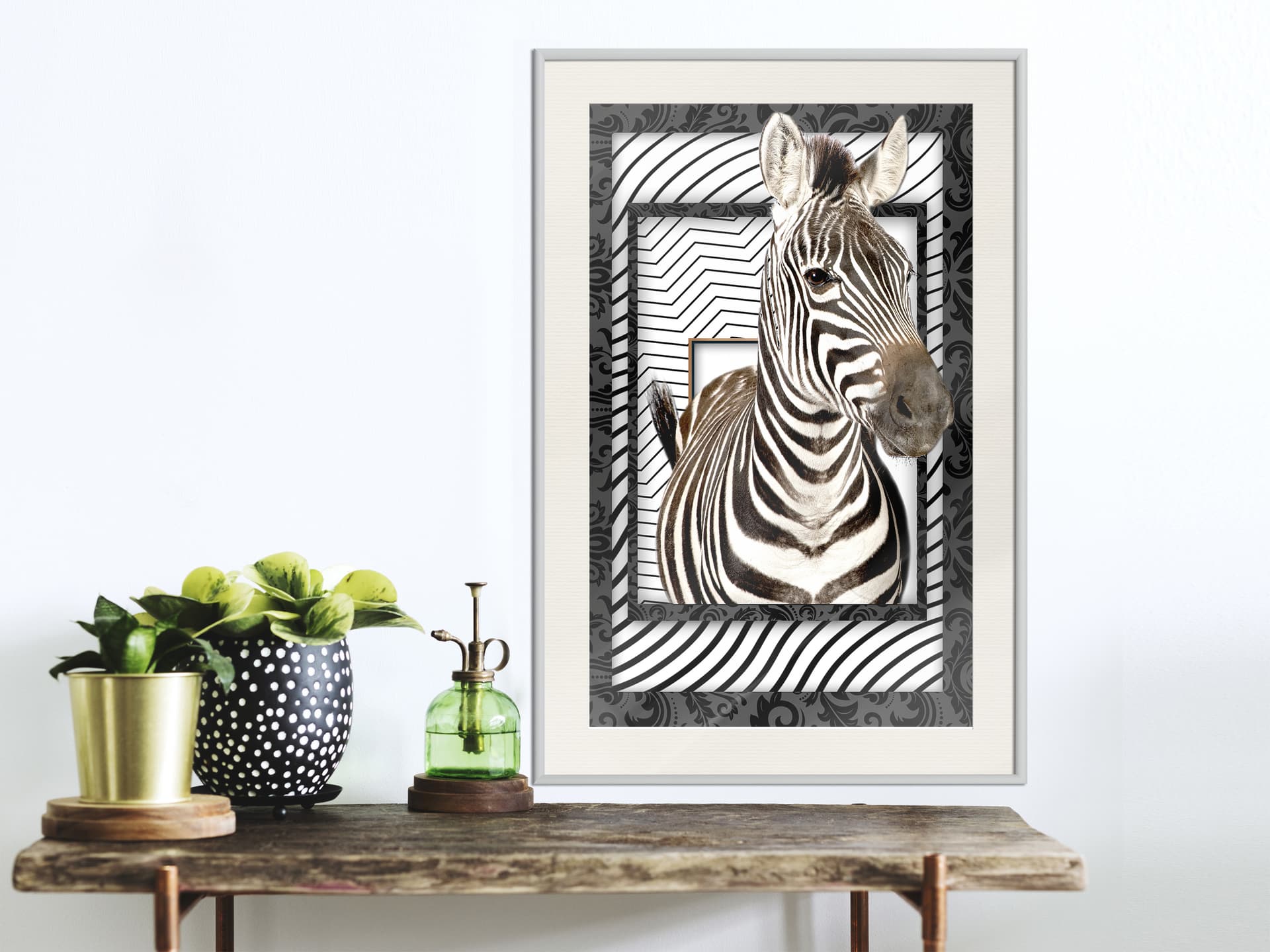 

Plakat - Zebra w ramie (rozmiar 30x45, wykończenie Rama biała z passe-partout)