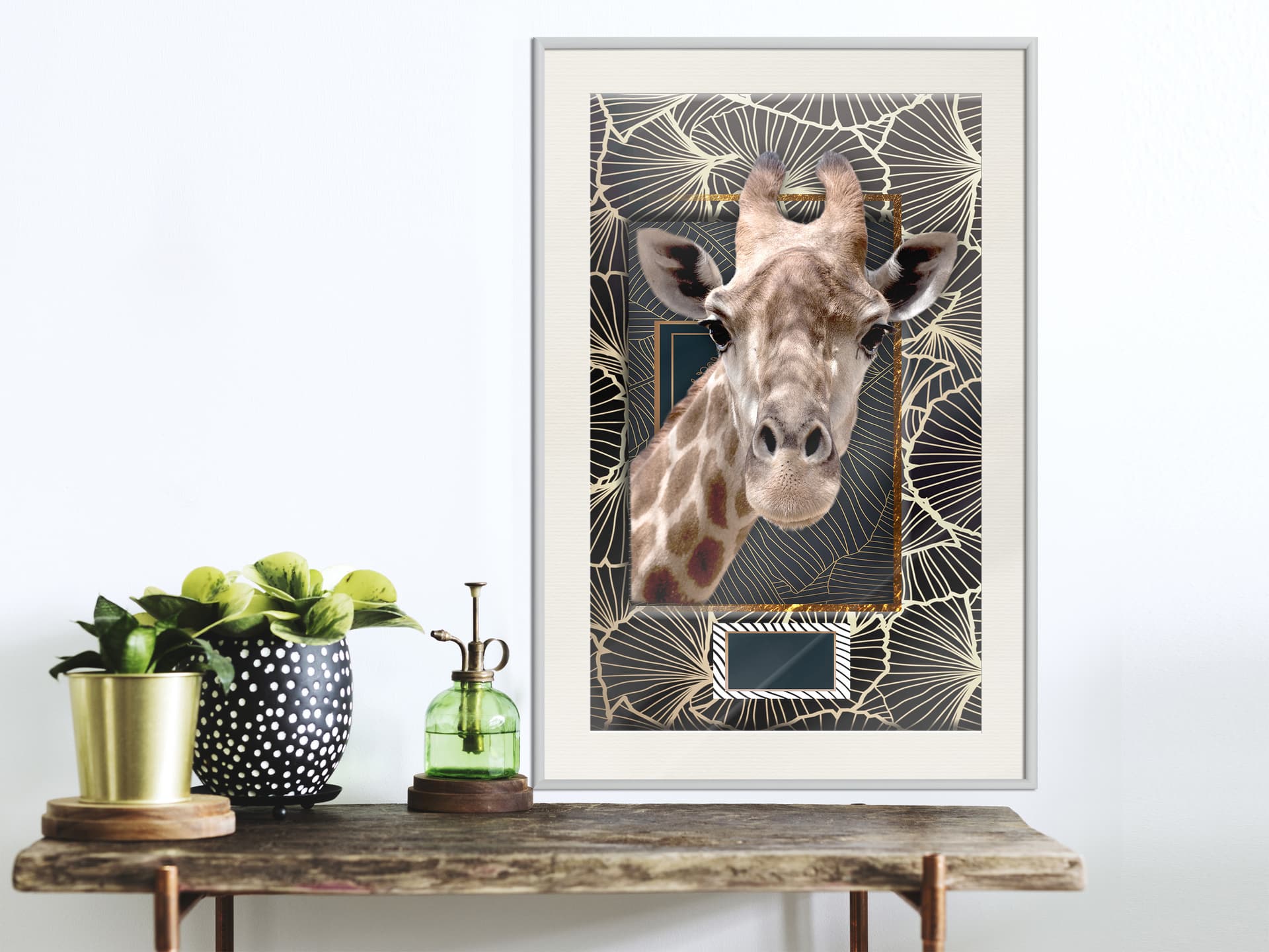 

Plakat - Żyrafa w ramie (rozmiar 20x30, wykończenie Rama biała z passe-partout)