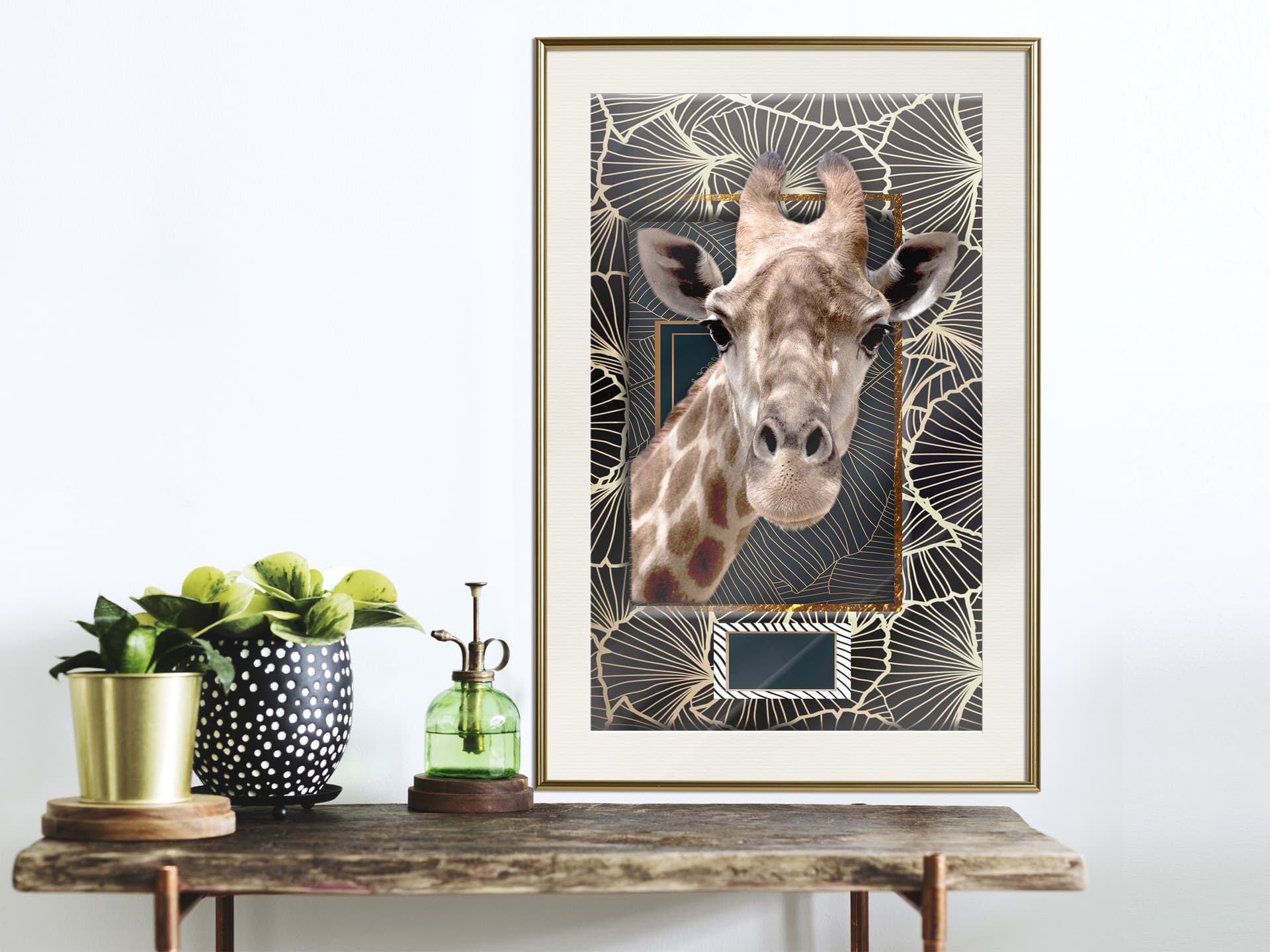 

Plakat - Żyrafa w ramie (rozmiar 30x45, wykończenie Rama złota z passe-partout)