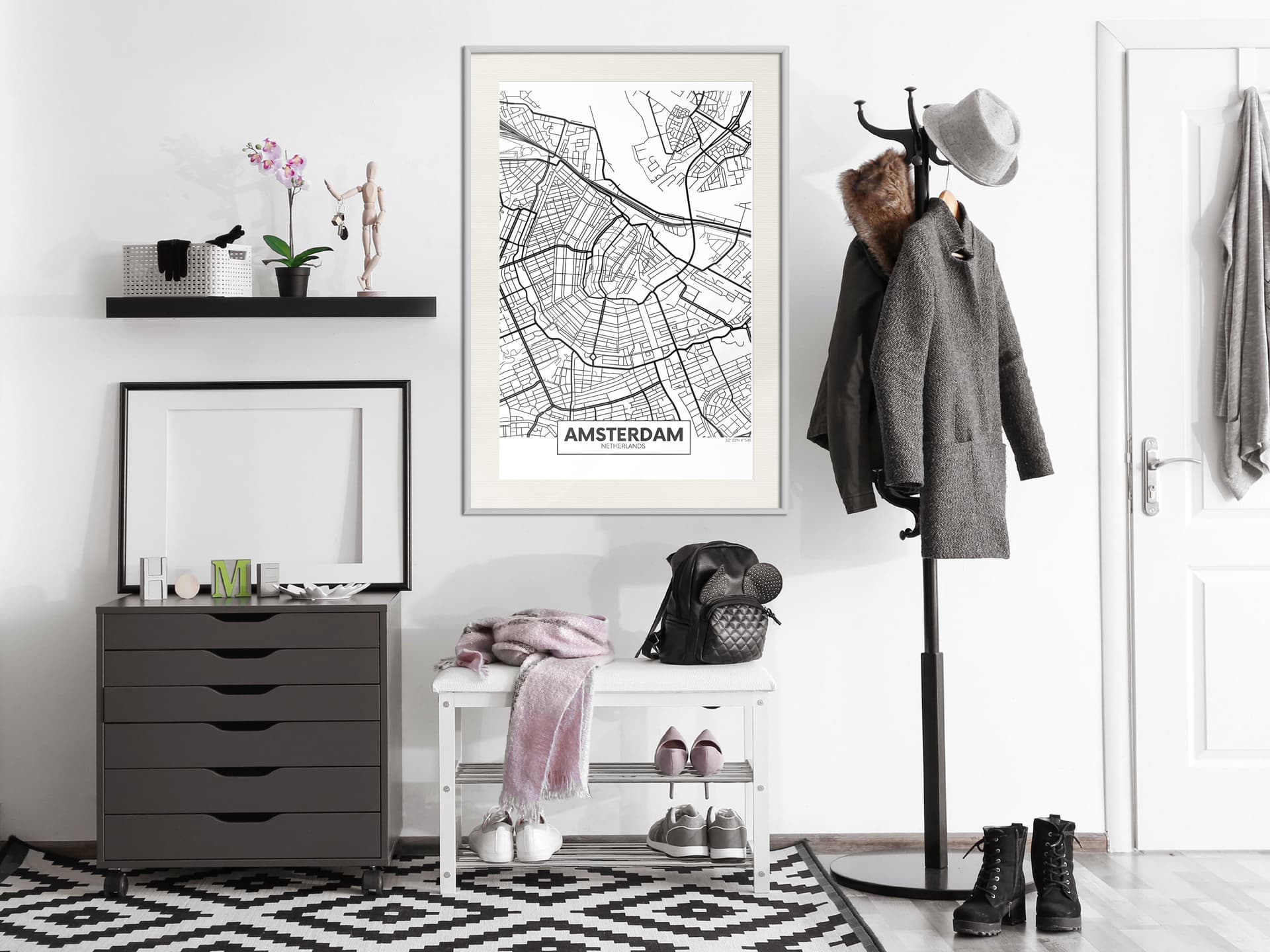 

Plakat - Plan miasta: Amsterdam (rozmiar 40x60, wykończenie Rama biała z passe-partout)