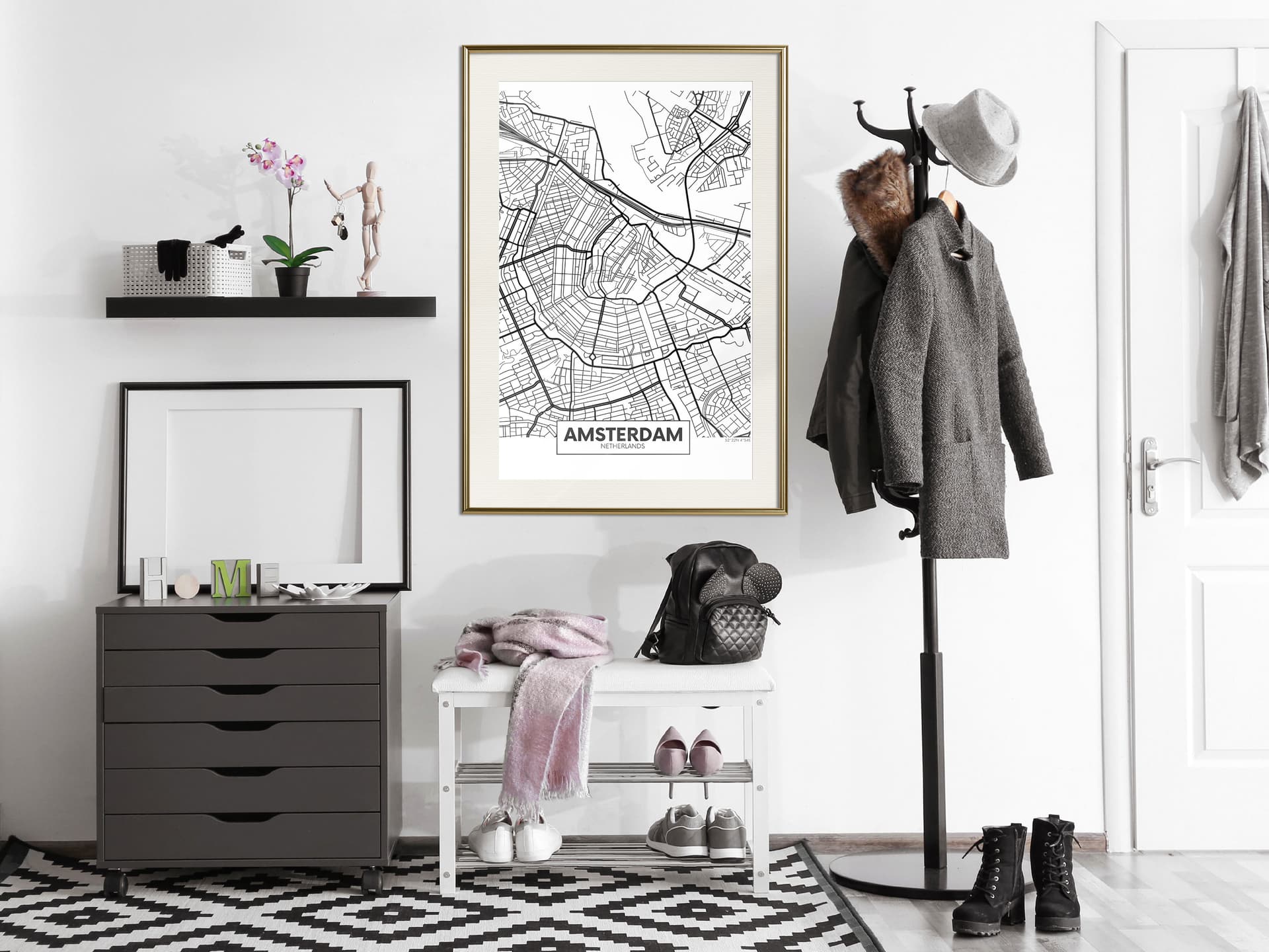 

Plakat - Plan miasta: Amsterdam (rozmiar 40x60, wykończenie Rama złota z passe-partout)