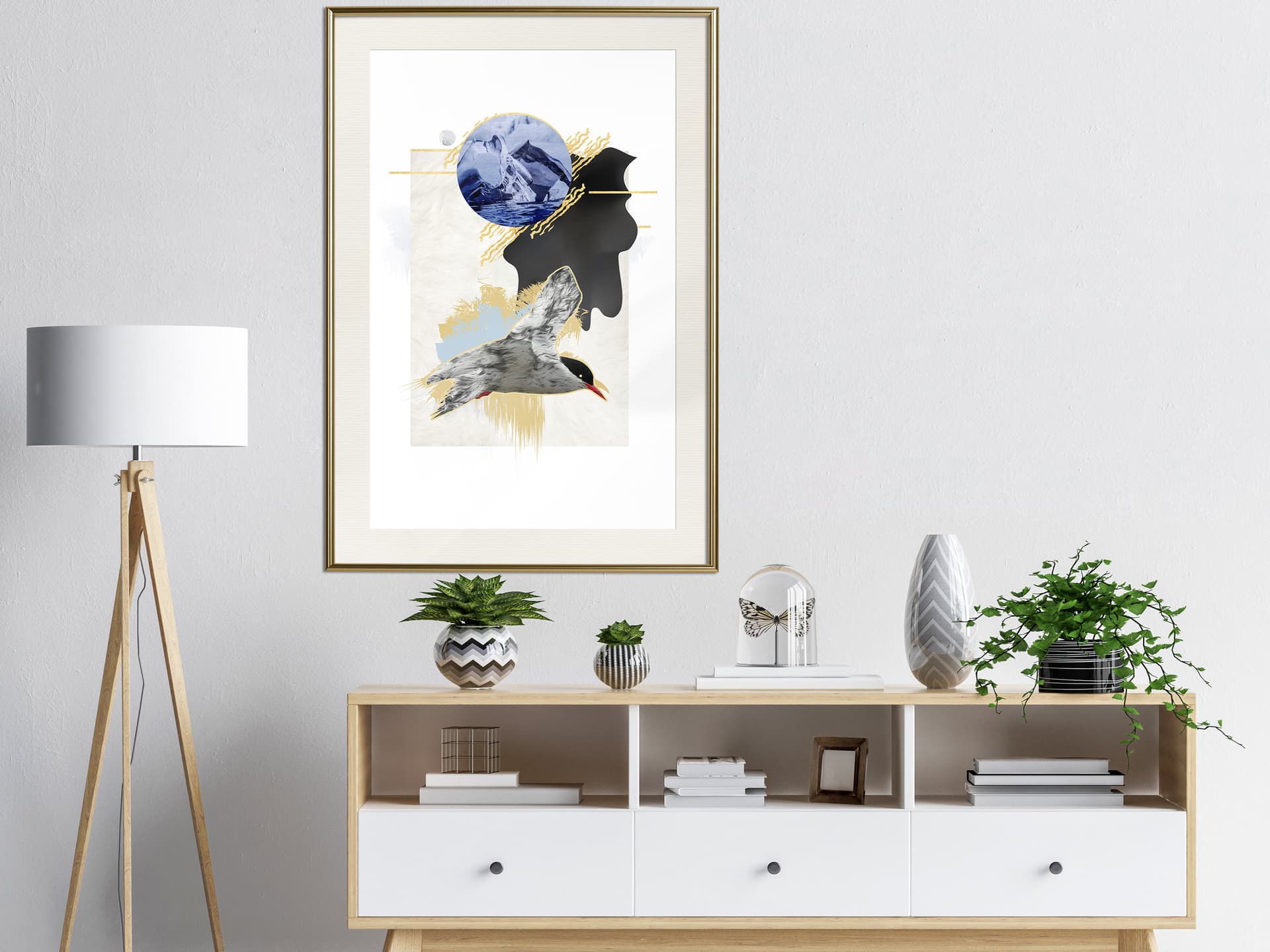 

Plakat - Abstrakcja z rybitwą (rozmiar 20x30, wykończenie Rama złota z passe-partout)