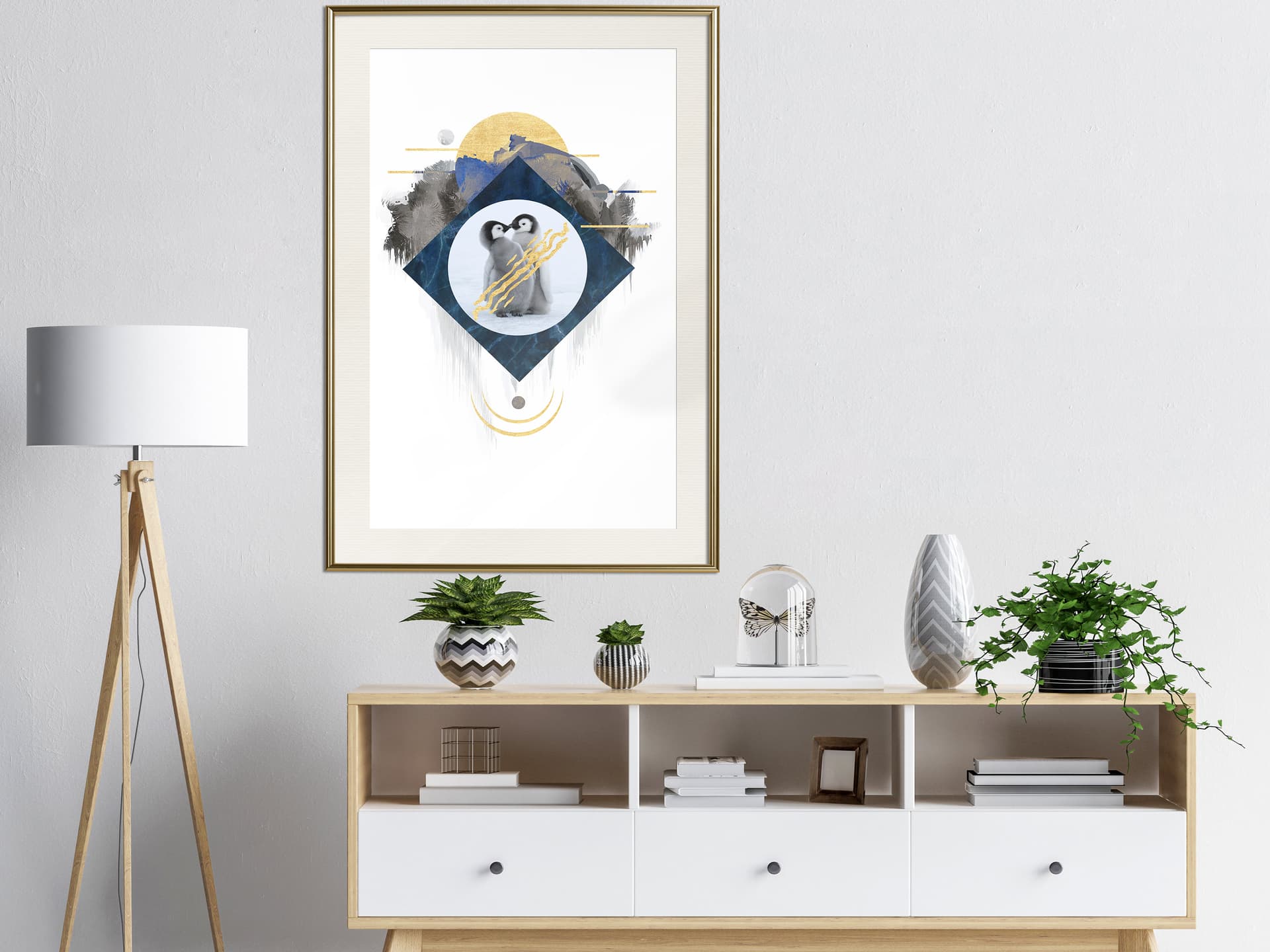 

Plakat - Małe pingwiny (rozmiar 20x30, wykończenie Rama złota z passe-partout)
