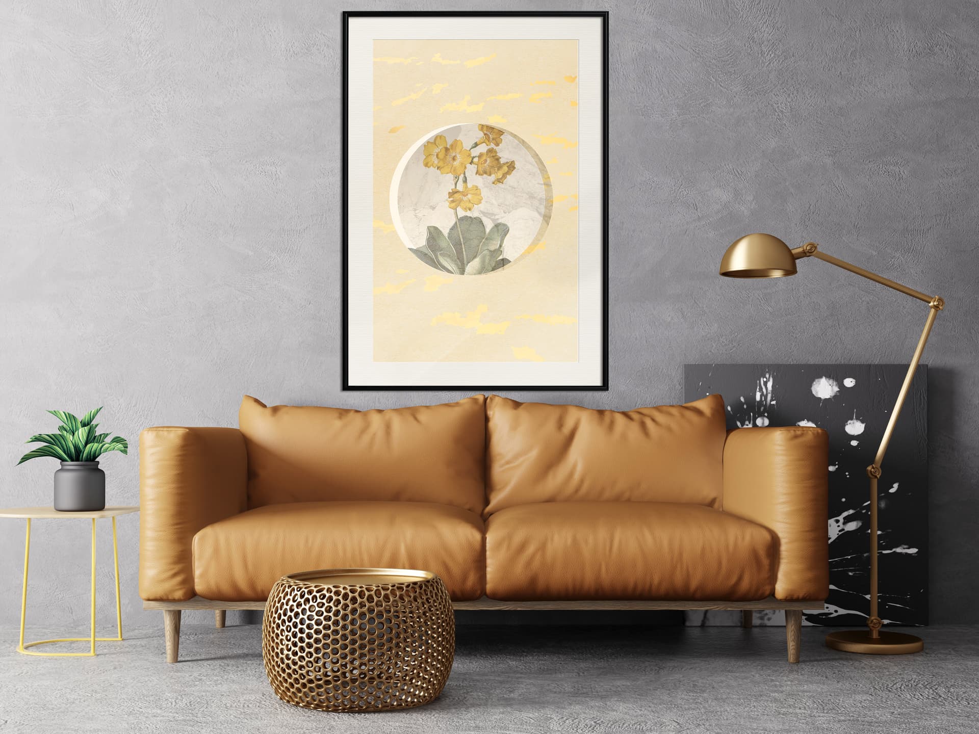 

Plakat - Kwiaty i marmur (rozmiar 20x30, wykończenie Rama czarna z passe-partout)