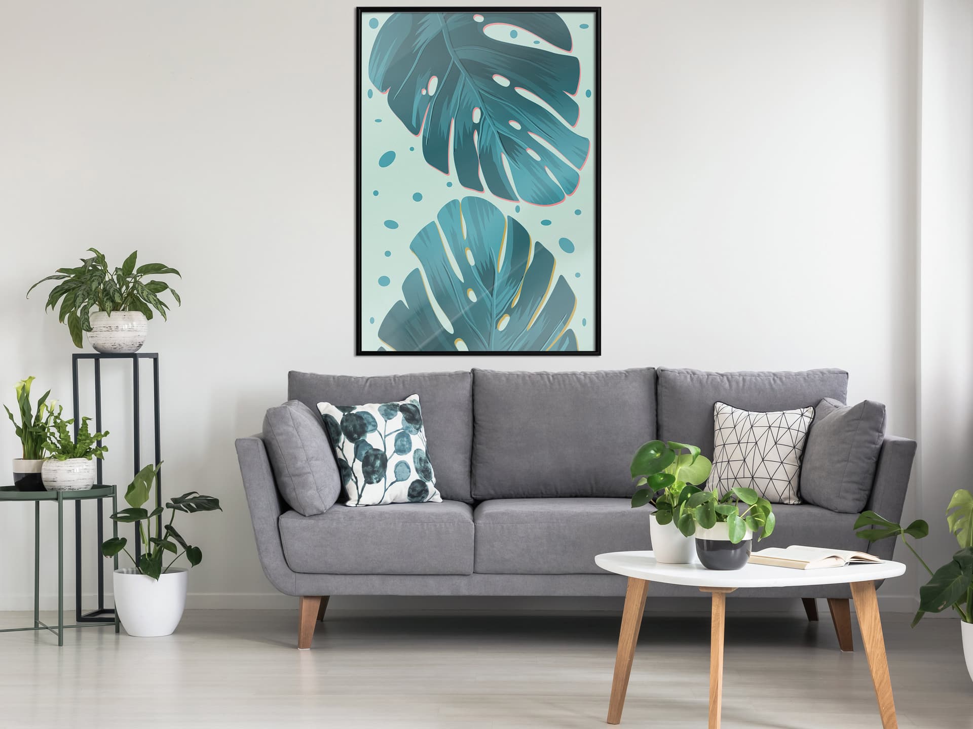 

Plakat - Pastelowe liście monstery (rozmiar 30x45, wykończenie Rama czarna)