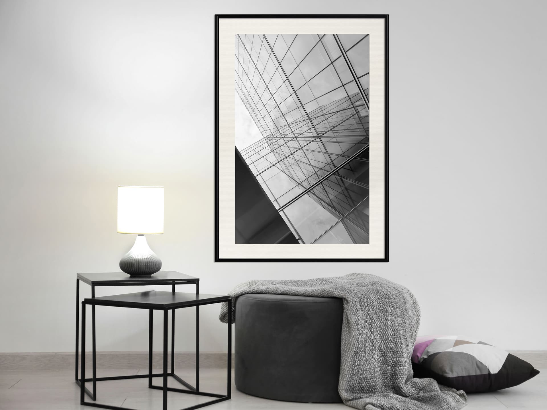 

Plakat - Stal i szkło (szary) (rozmiar 20x30, wykończenie Rama czarna z passe-partout)