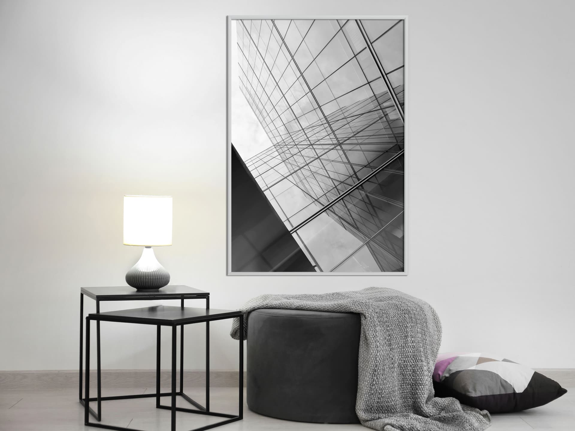 

Plakat - Stal i szkło (szary) (rozmiar 20x30, wykończenie Rama biała)