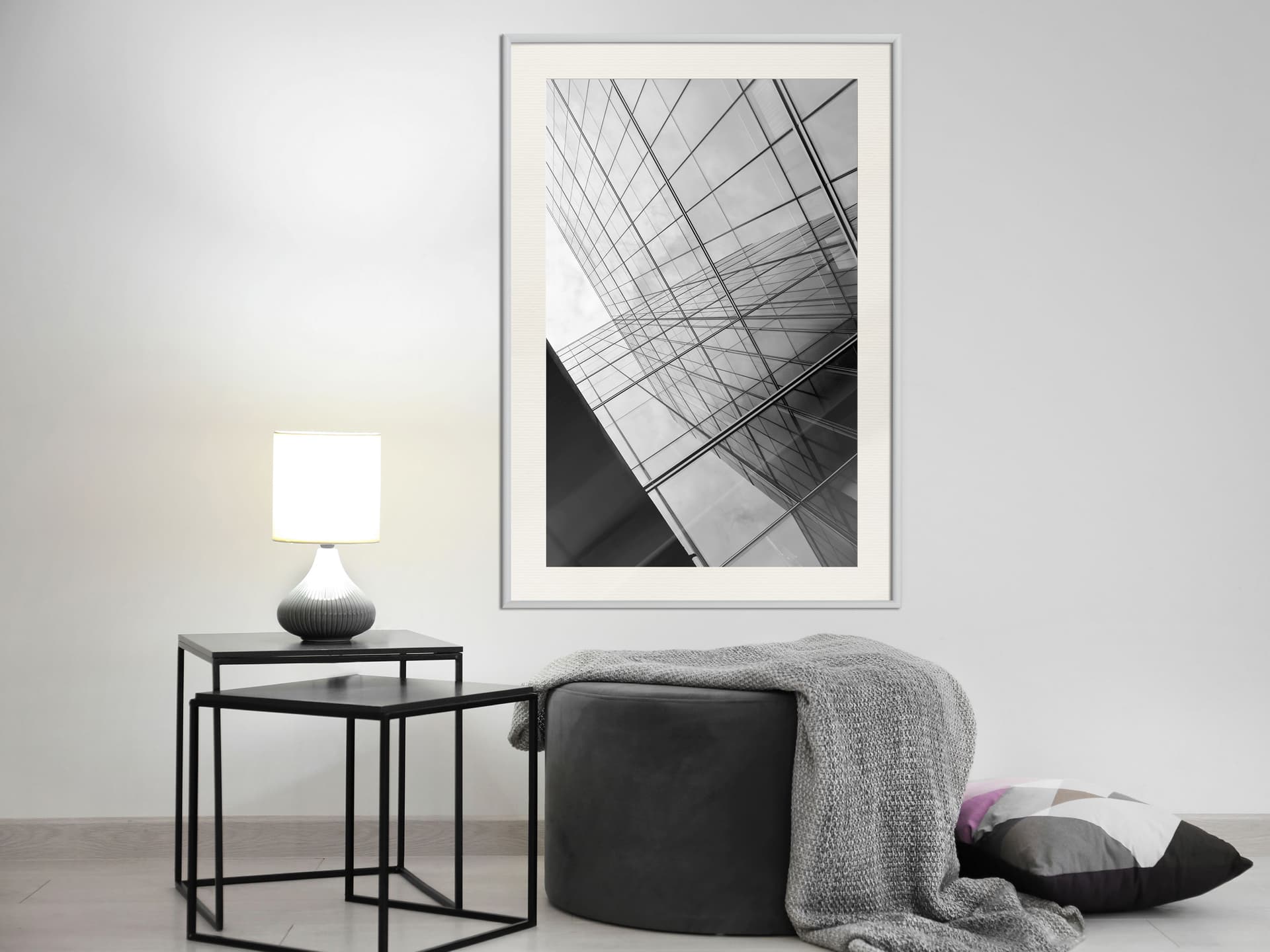 

Plakat - Stal i szkło (szary) (rozmiar 20x30, wykończenie Rama biała z passe-partout)