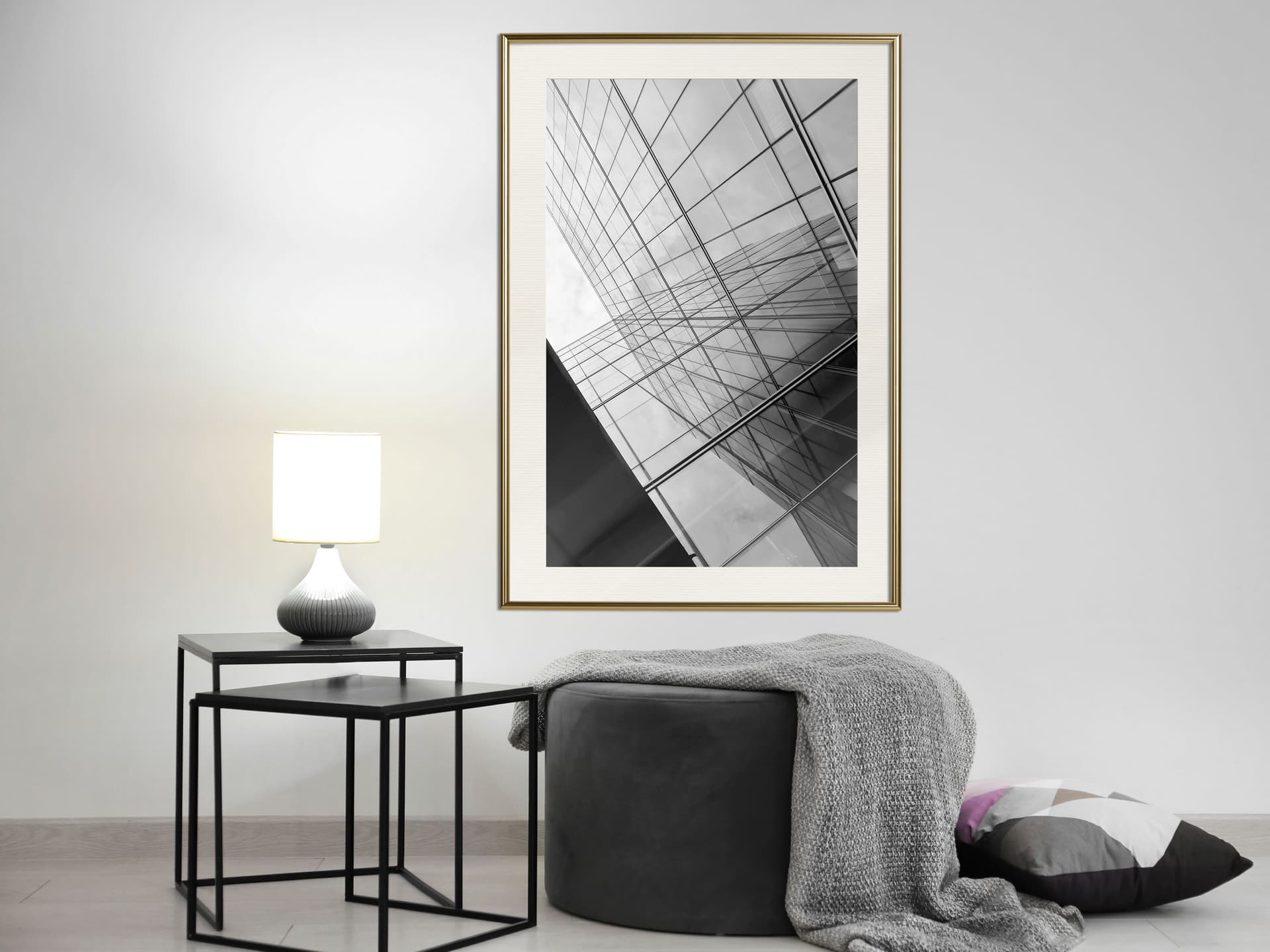 

Plakat - Stal i szkło (szary) (rozmiar 20x30, wykończenie Rama złota z passe-partout)