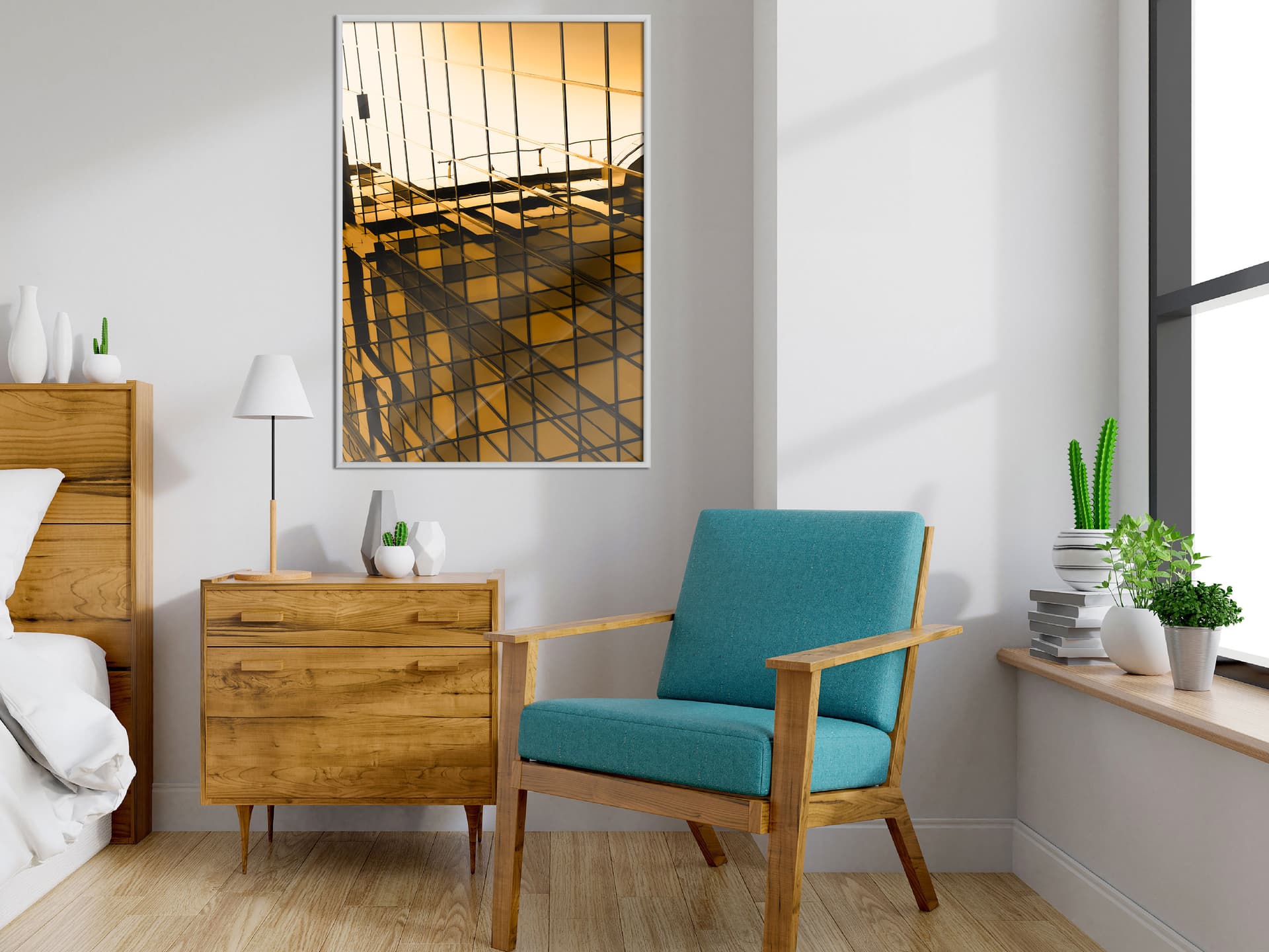 

Plakat - Stal i szkło (żółty) (rozmiar 20x30, wykończenie Rama biała)