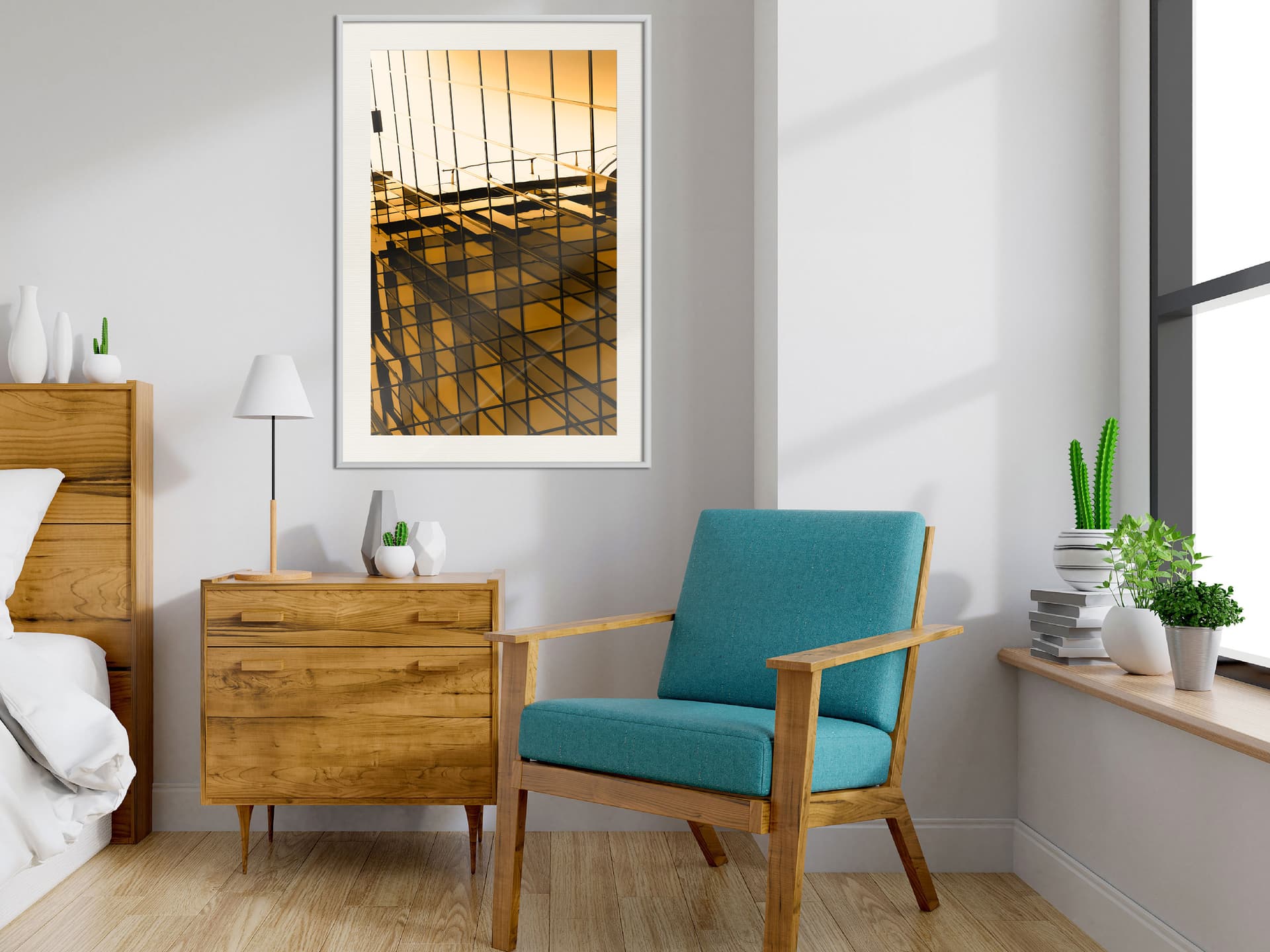 

Plakat - Stal i szkło (żółty) (rozmiar 20x30, wykończenie Rama biała z passe-partout)