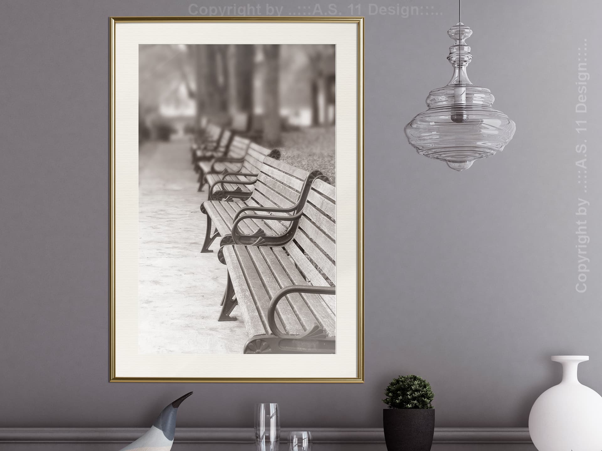 

Plakat - Aleja w parku (rozmiar 20x30, wykończenie Rama złota z passe-partout)