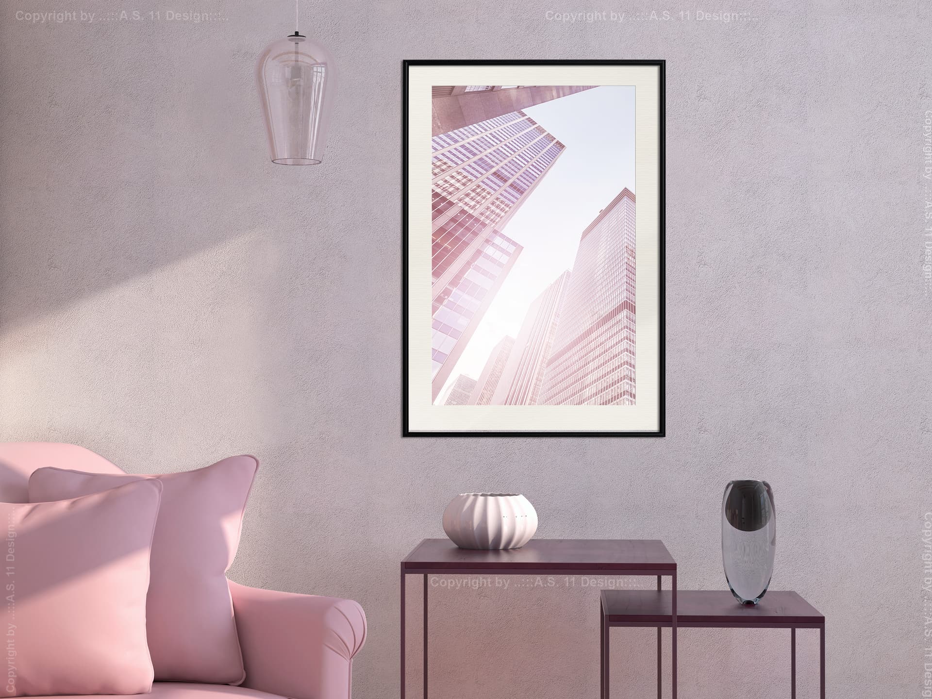 

Plakat - Stal i szkło (różowy) (rozmiar 30x45, wykończenie Rama czarna z passe-partout)