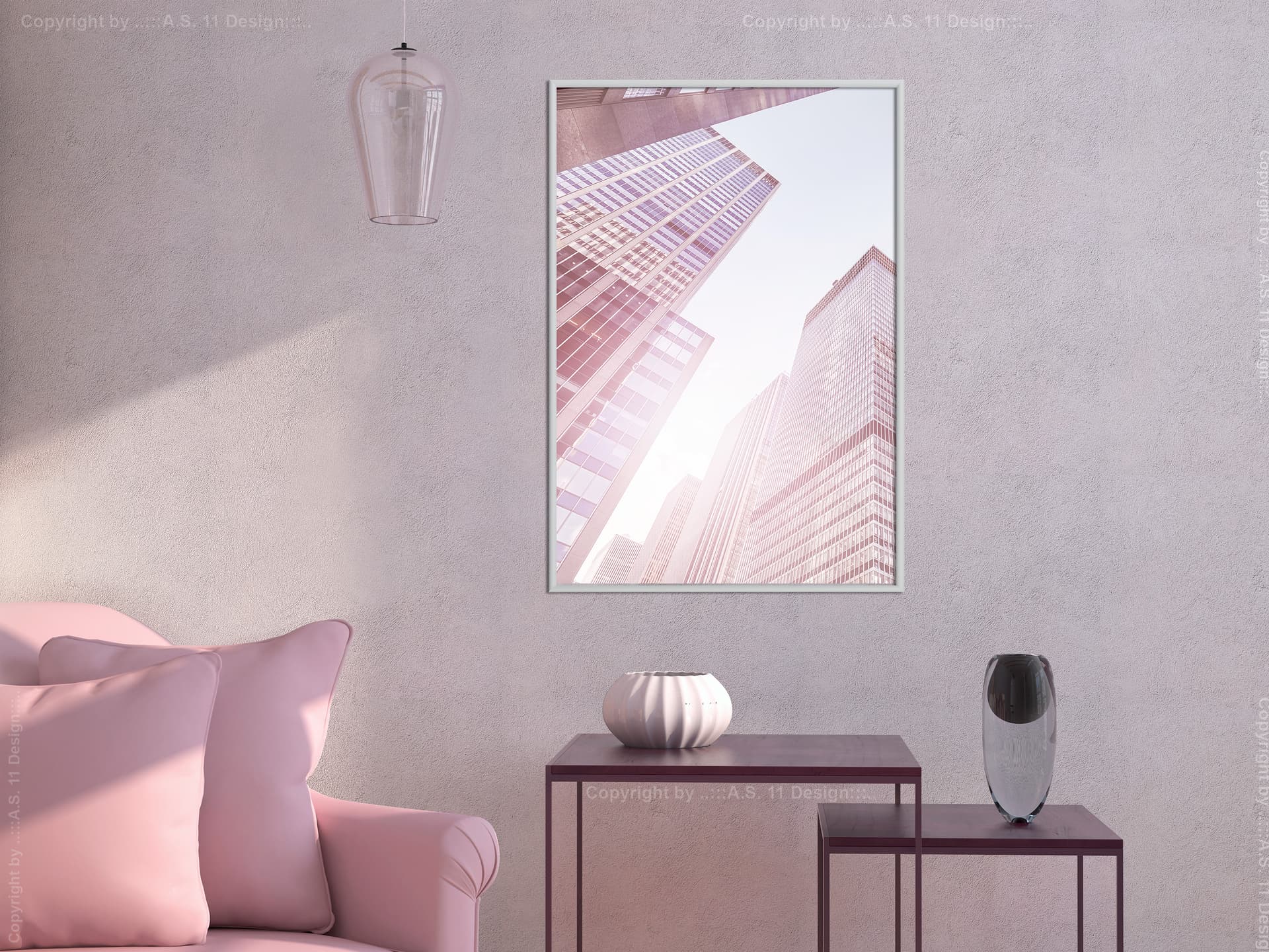 

Plakat - Stal i szkło (różowy) (rozmiar 30x45, wykończenie Rama biała)