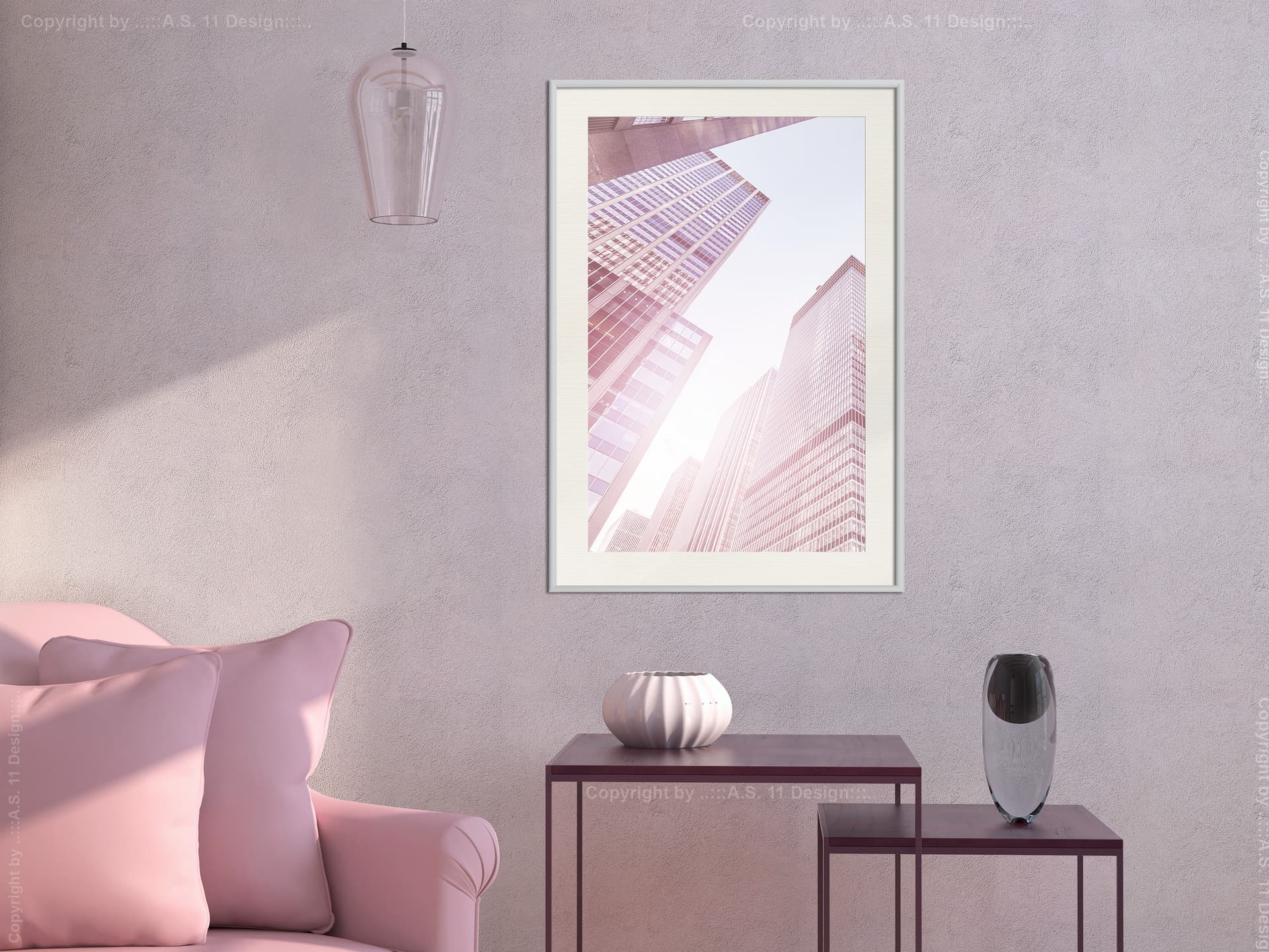 

Plakat - Stal i szkło (różowy) (rozmiar 30x45, wykończenie Rama biała z passe-partout)