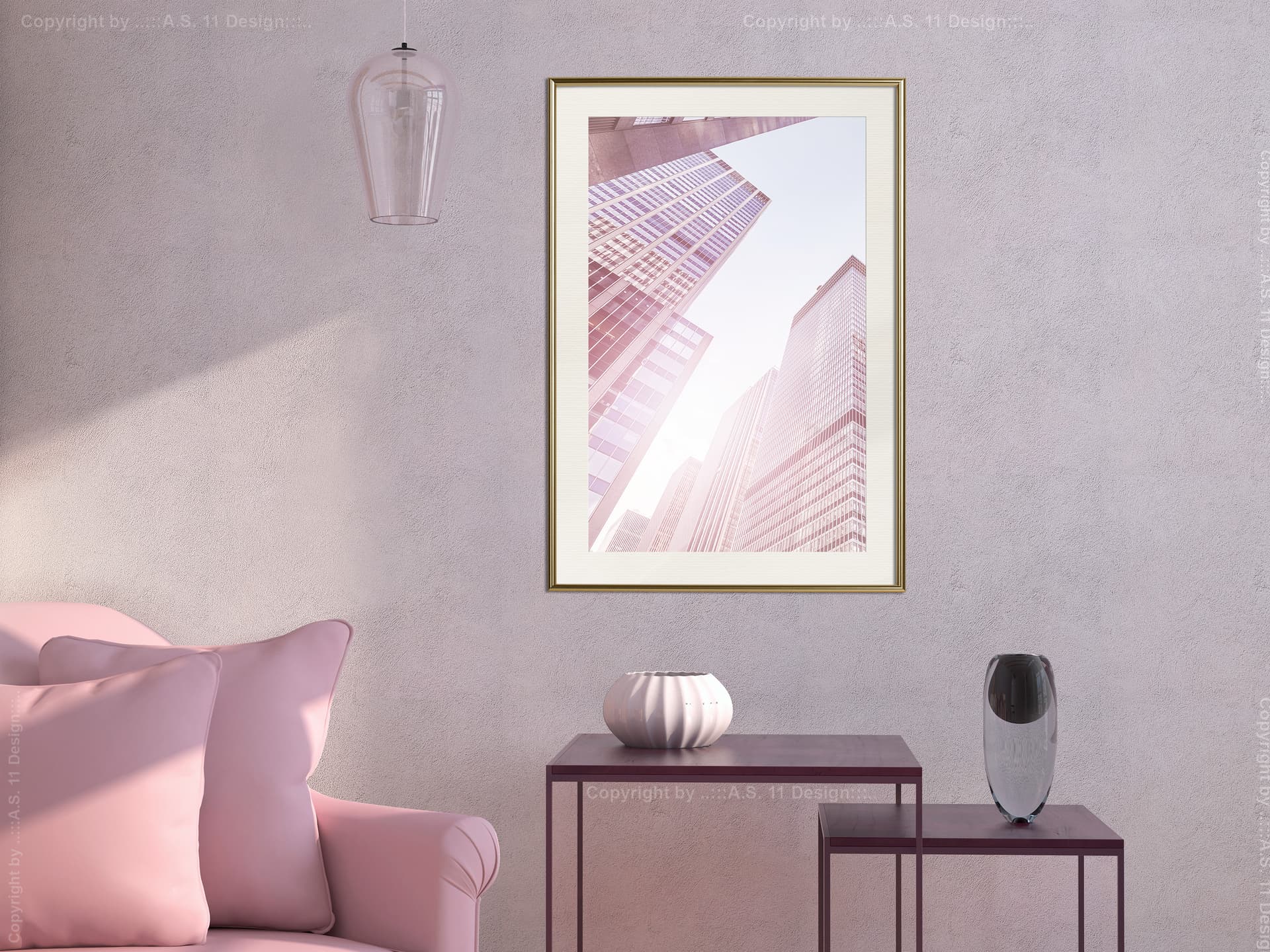 

Plakat - Stal i szkło (różowy) (rozmiar 20x30, wykończenie Rama złota z passe-partout)