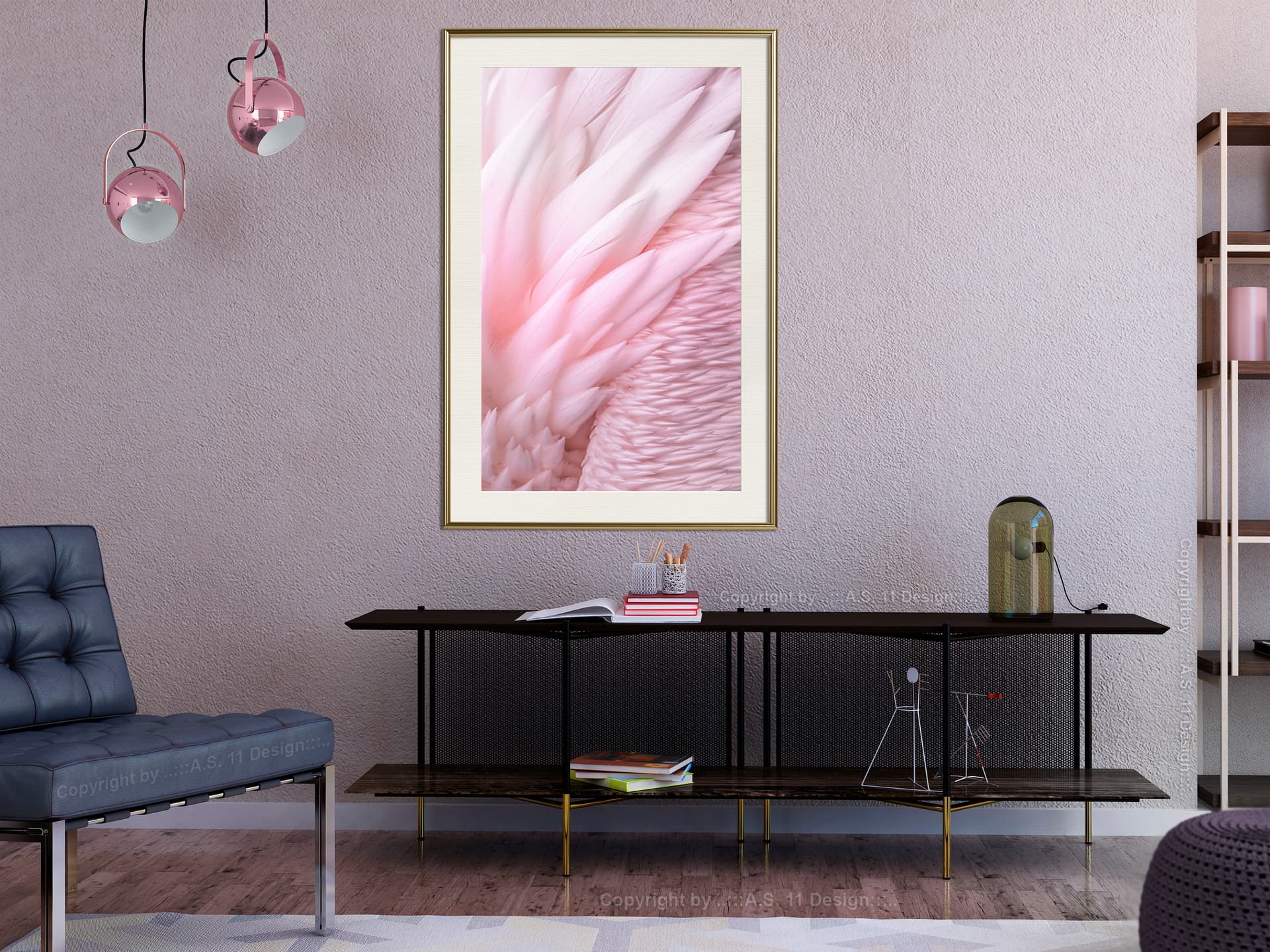 

Plakat - Różowe pióra (rozmiar 20x30, wykończenie Rama złota z passe-partout)