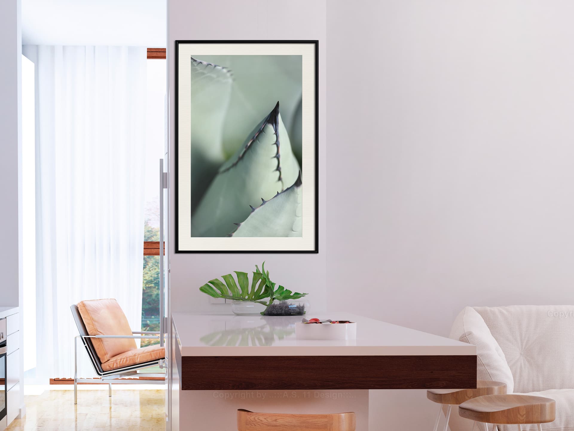 

Plakat - Młody liść agawy (rozmiar 20x30, wykończenie Rama czarna z passe-partout)