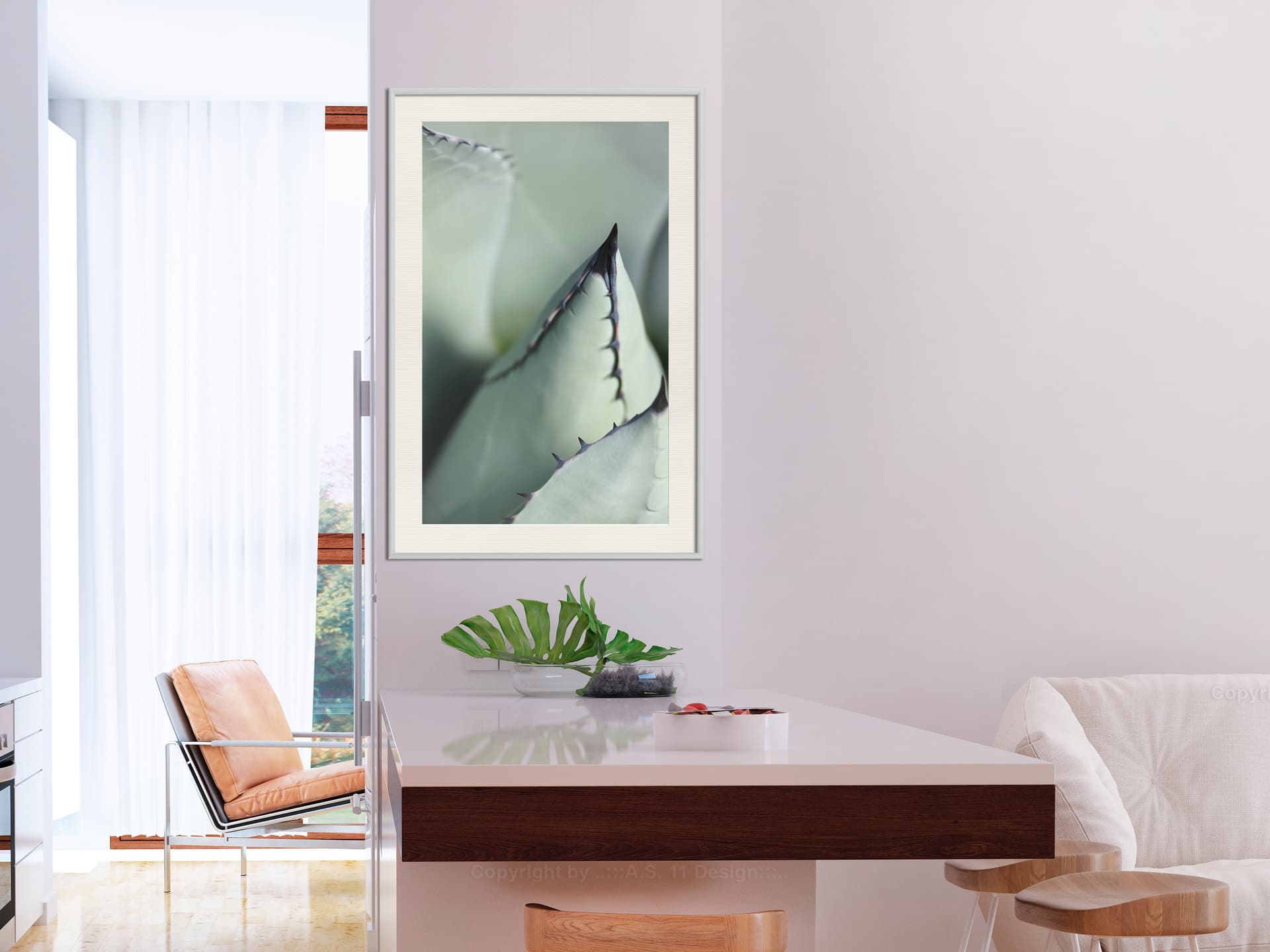 

Plakat - Młody liść agawy (rozmiar 20x30, wykończenie Rama biała z passe-partout)