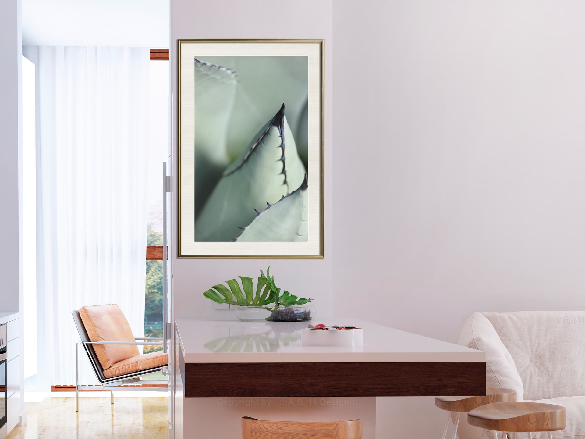 

Plakat - Młody liść agawy (rozmiar 20x30, wykończenie Rama złota z passe-partout)