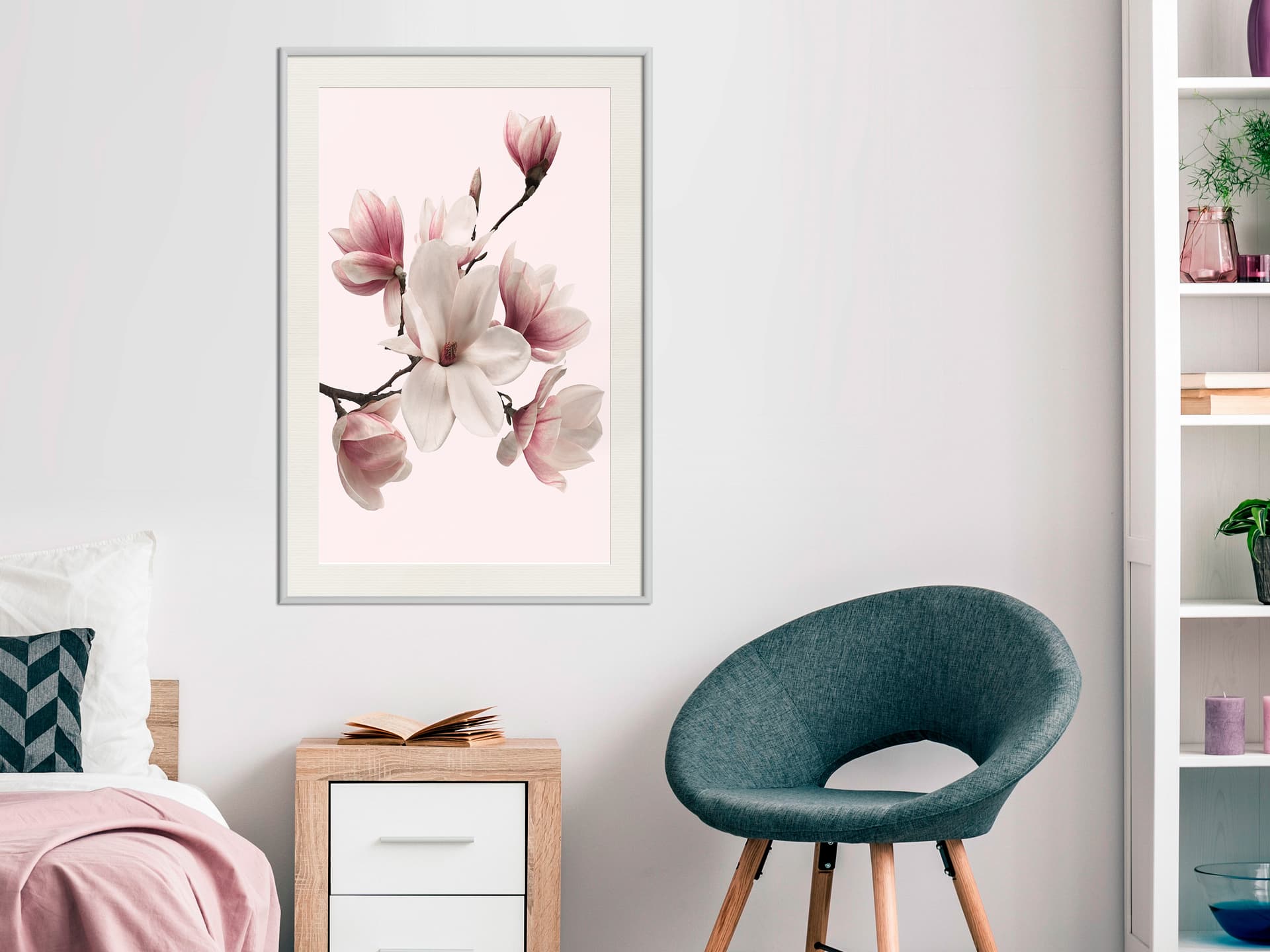 

Plakat - Kwitnące magnolie I (rozmiar 30x45, wykończenie Rama biała z passe-partout)