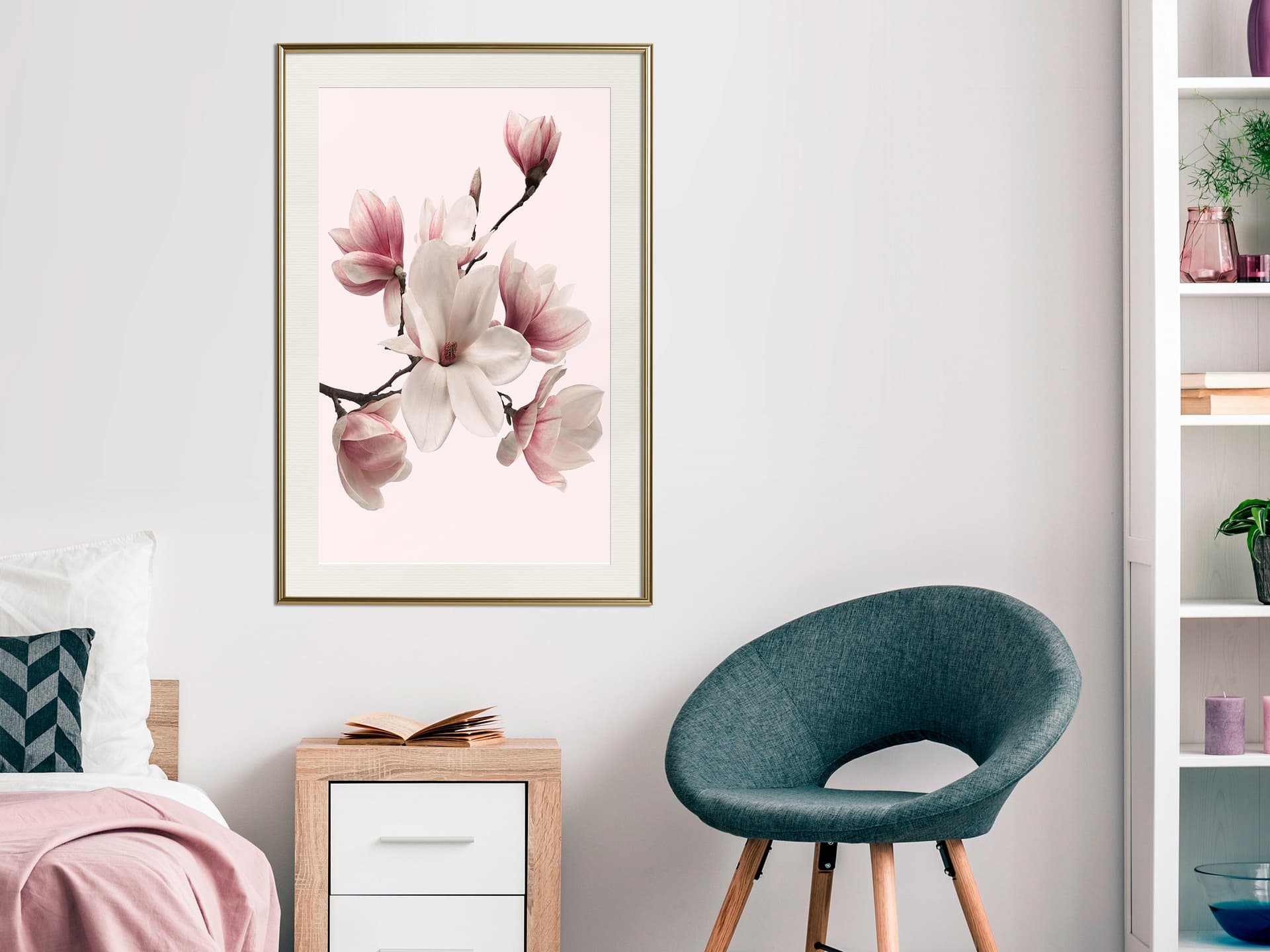 

Plakat - Kwitnące magnolie I (rozmiar 40x60, wykończenie Rama złota z passe-partout)