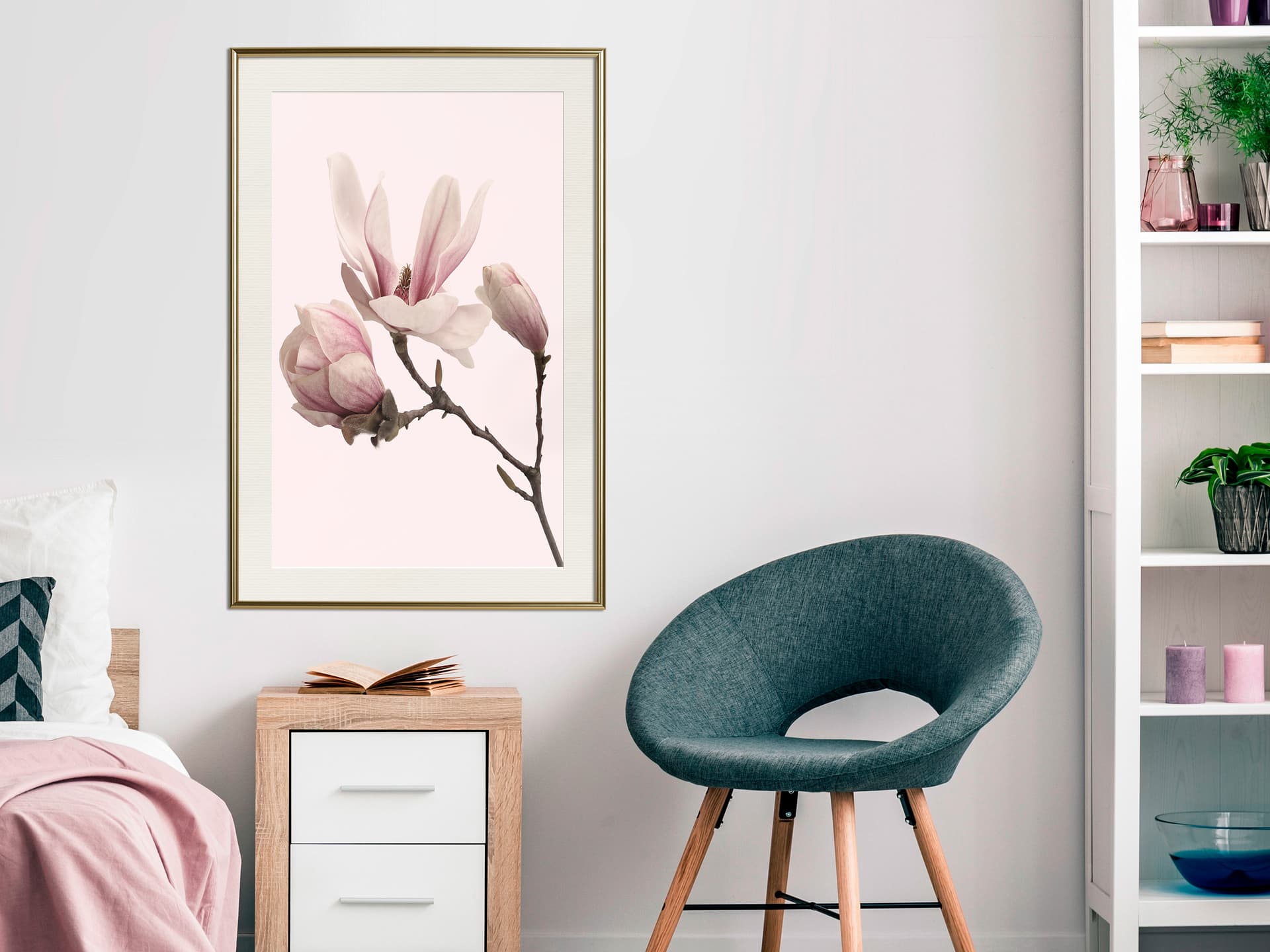 

Plakat - Kwitnące magnolie II (rozmiar 30x45, wykończenie Rama złota z passe-partout)