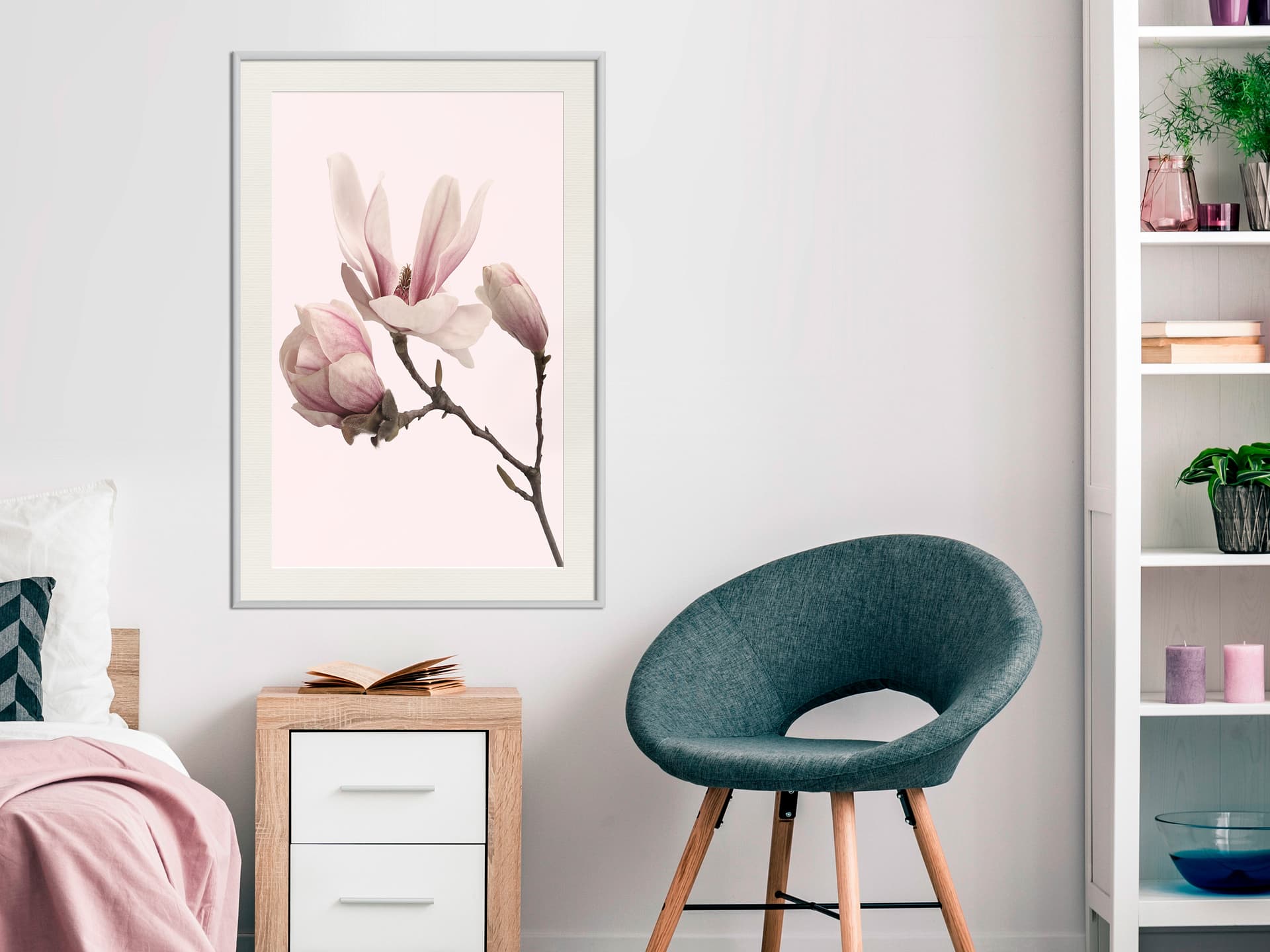 

Plakat - Kwitnące magnolie II (rozmiar 30x45, wykończenie Rama biała z passe-partout)