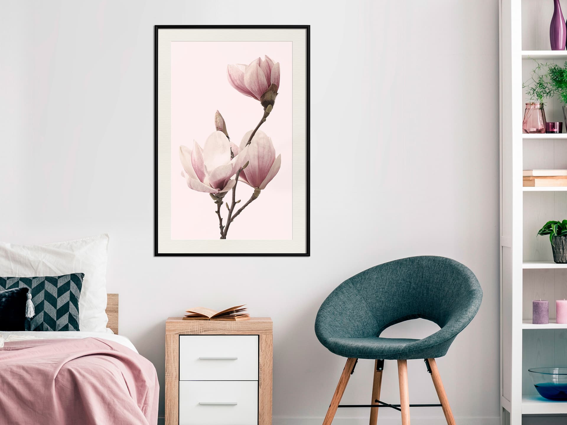

Plakat - Kwitnące magnolie III (rozmiar 30x45, wykończenie Rama czarna z passe-partout)