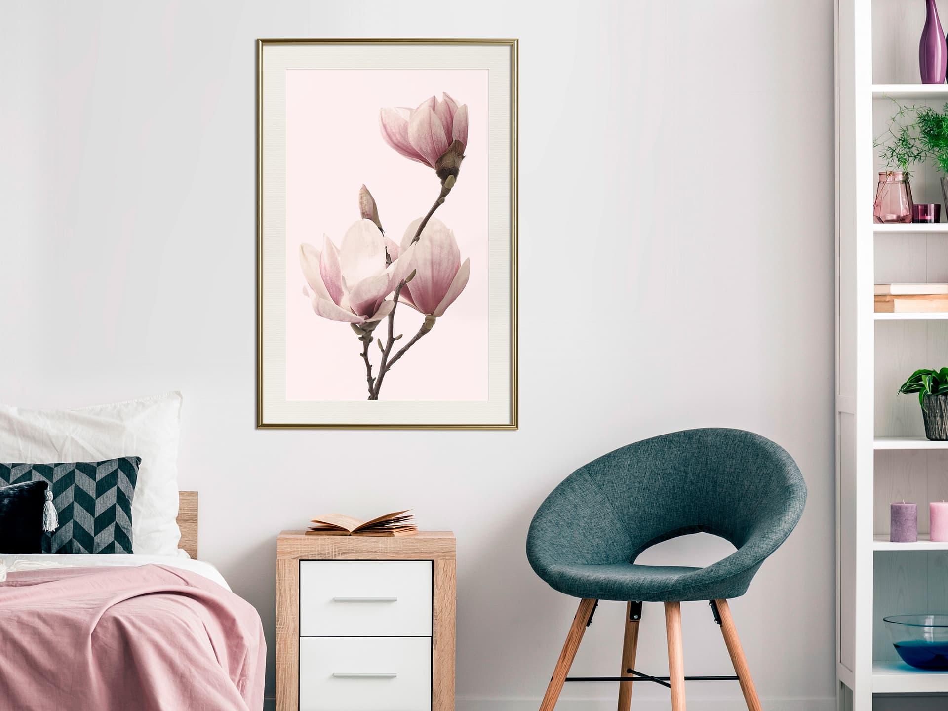 

Plakat - Kwitnące magnolie III (rozmiar 30x45, wykończenie Rama złota z passe-partout)
