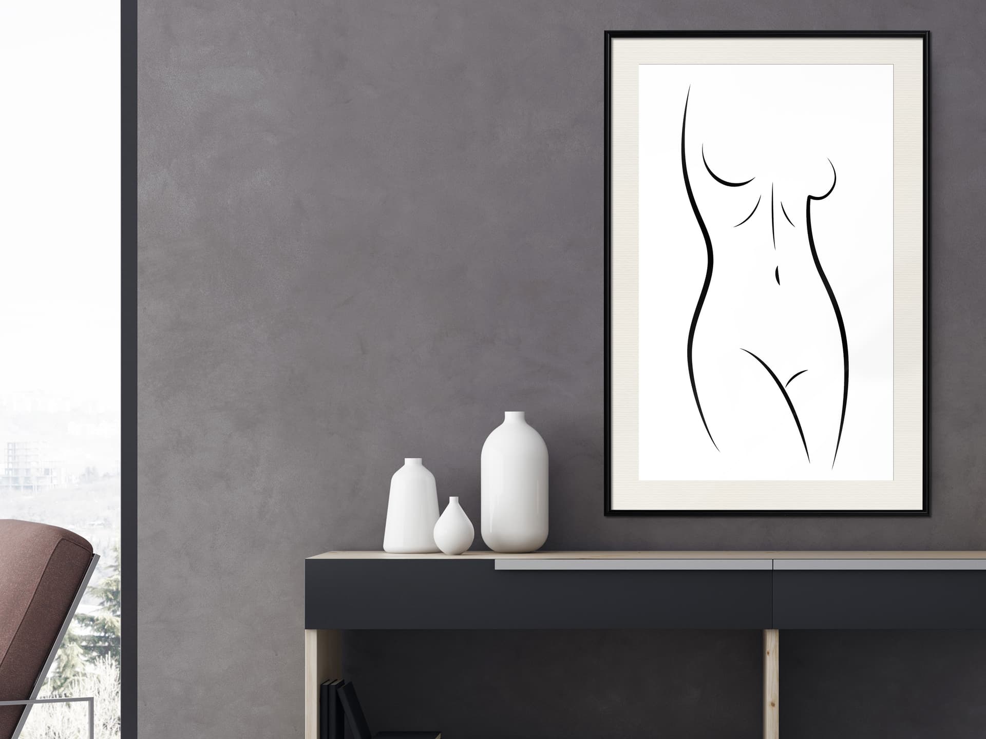 

Plakat - Minimalistyczny akt (rozmiar 30x45, wykończenie Rama czarna z passe-partout)