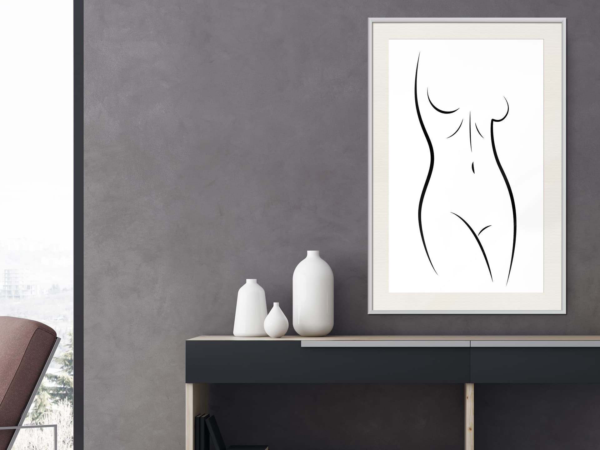 

Plakat - Minimalistyczny akt (rozmiar 20x30, wykończenie Rama biała z passe-partout)