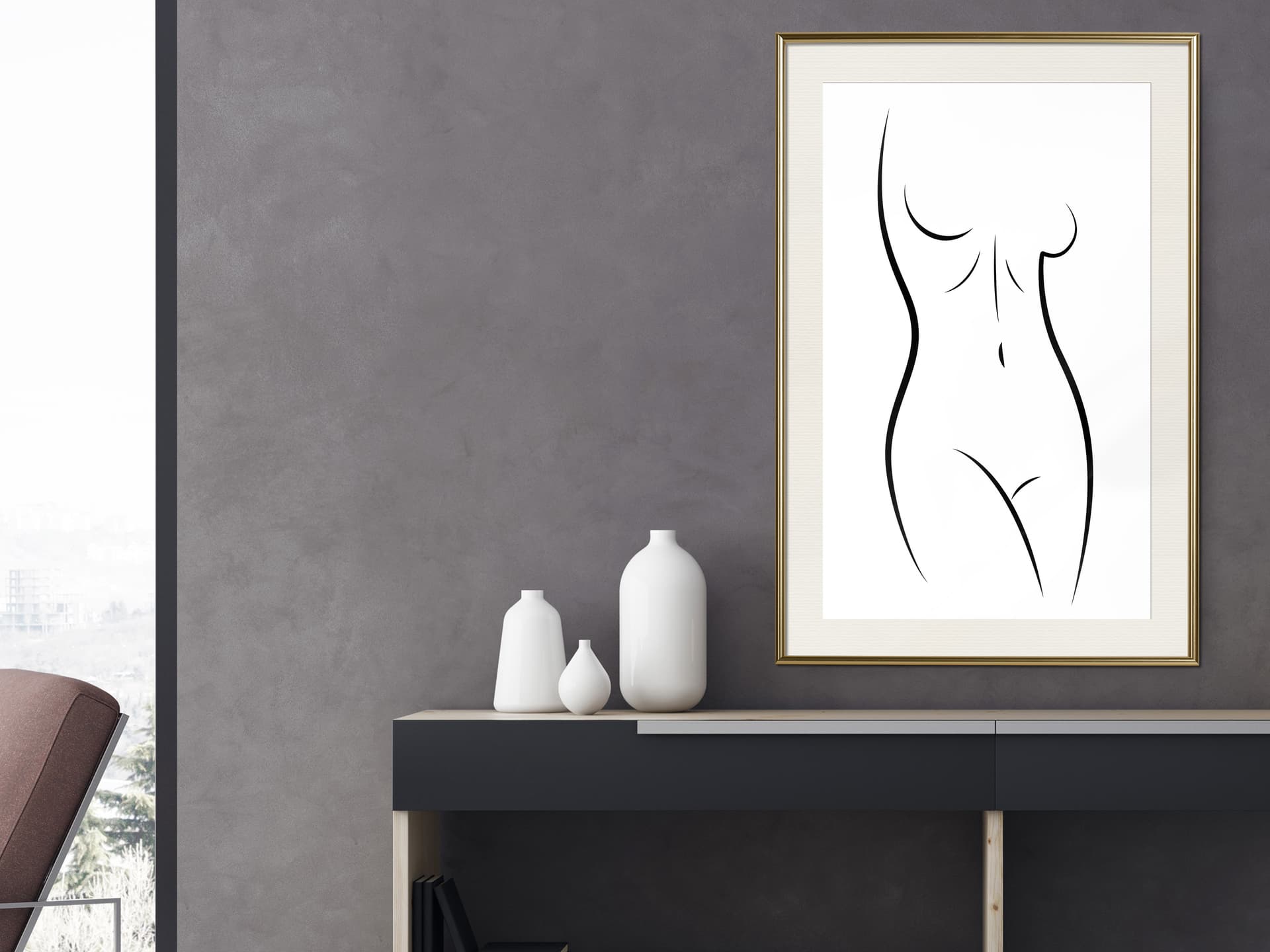 

Plakat - Minimalistyczny akt (rozmiar 40x60, wykończenie Rama złota z passe-partout)