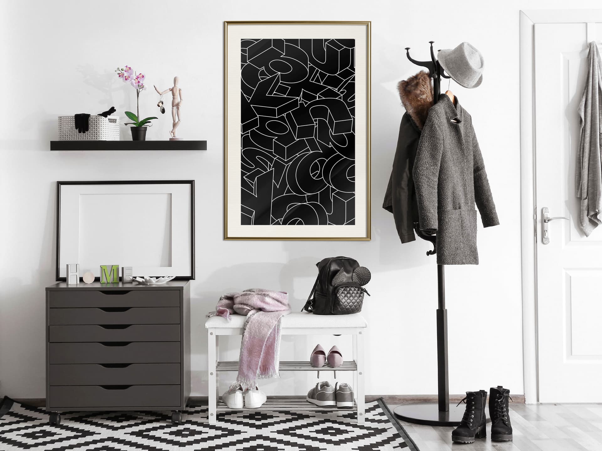 

Plakat - Rozsypane litery (rozmiar 20x30, wykończenie Rama złota z passe-partout)