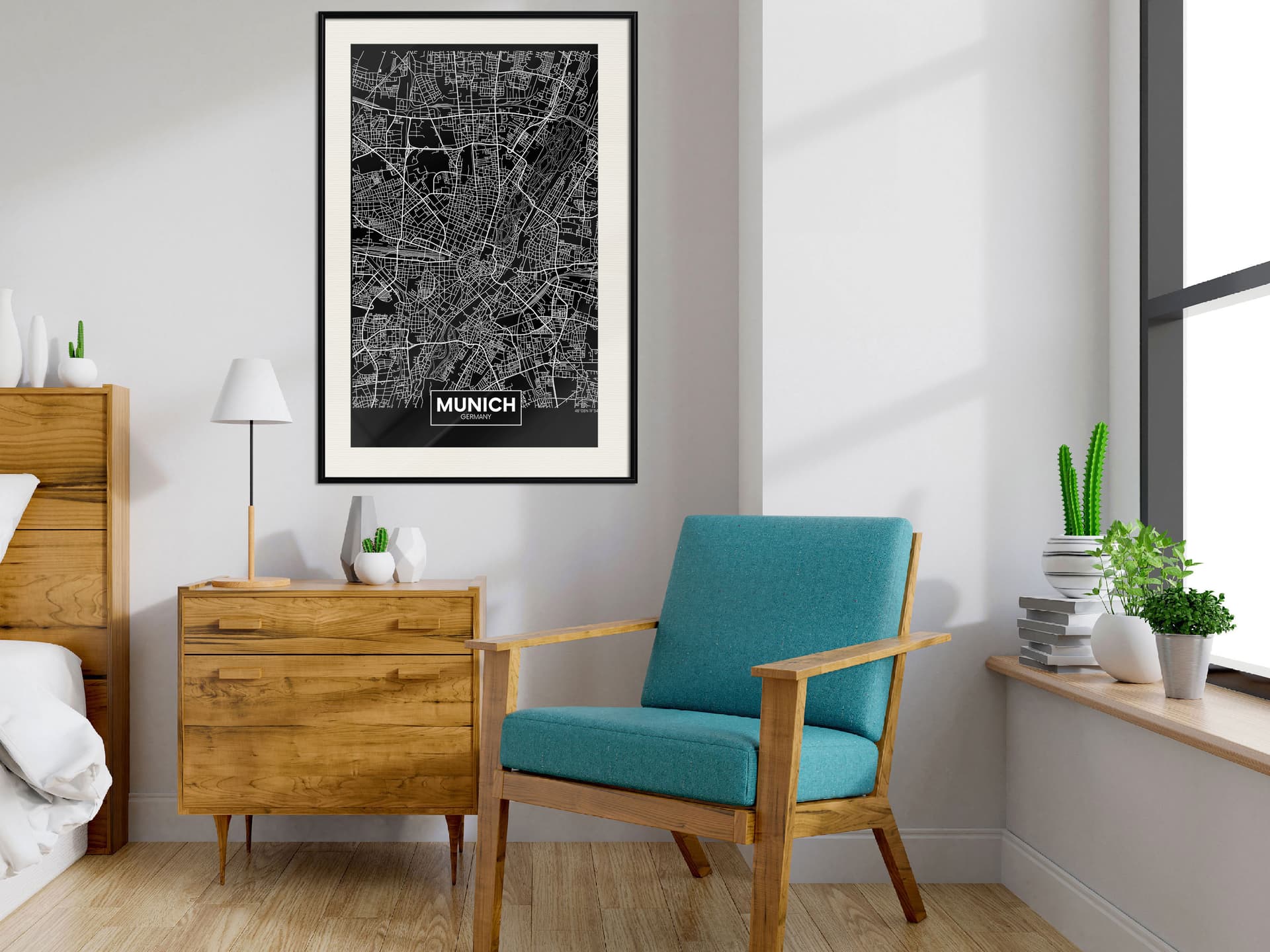 

Plakat - Plan miasta: Monachium (ciemny) (rozmiar 30x45, wykończenie Rama czarna z passe-partout)