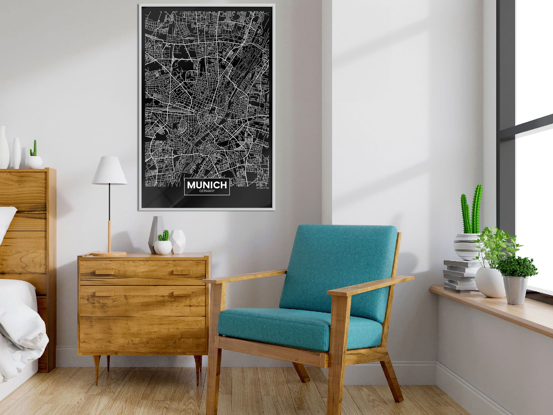 

Plakat - Plan miasta: Monachium (ciemny) (rozmiar 40x60, wykończenie Rama biała)