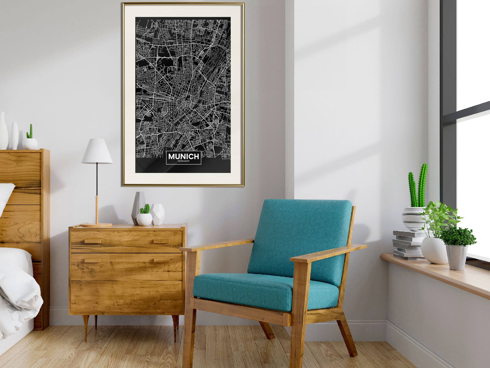 

Plakat - Plan miasta: Monachium (ciemny) (rozmiar 40x60, wykończenie Rama złota z passe-partout)
