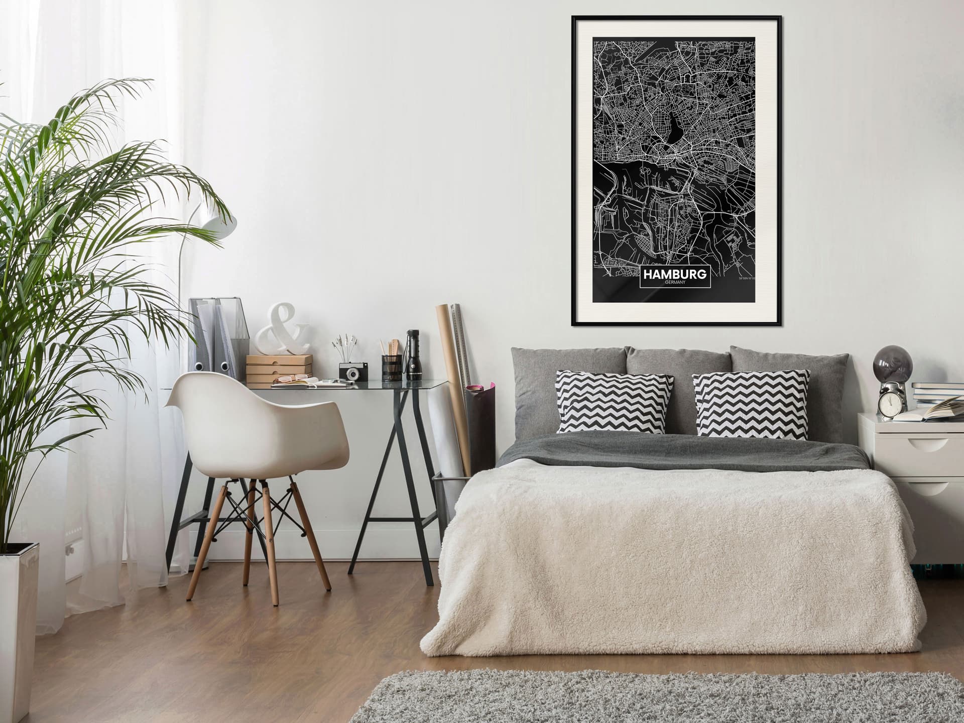 

Plakat - Plan miasta: Hamburg (ciemny) (rozmiar 20x30, wykończenie Rama czarna z passe-partout)