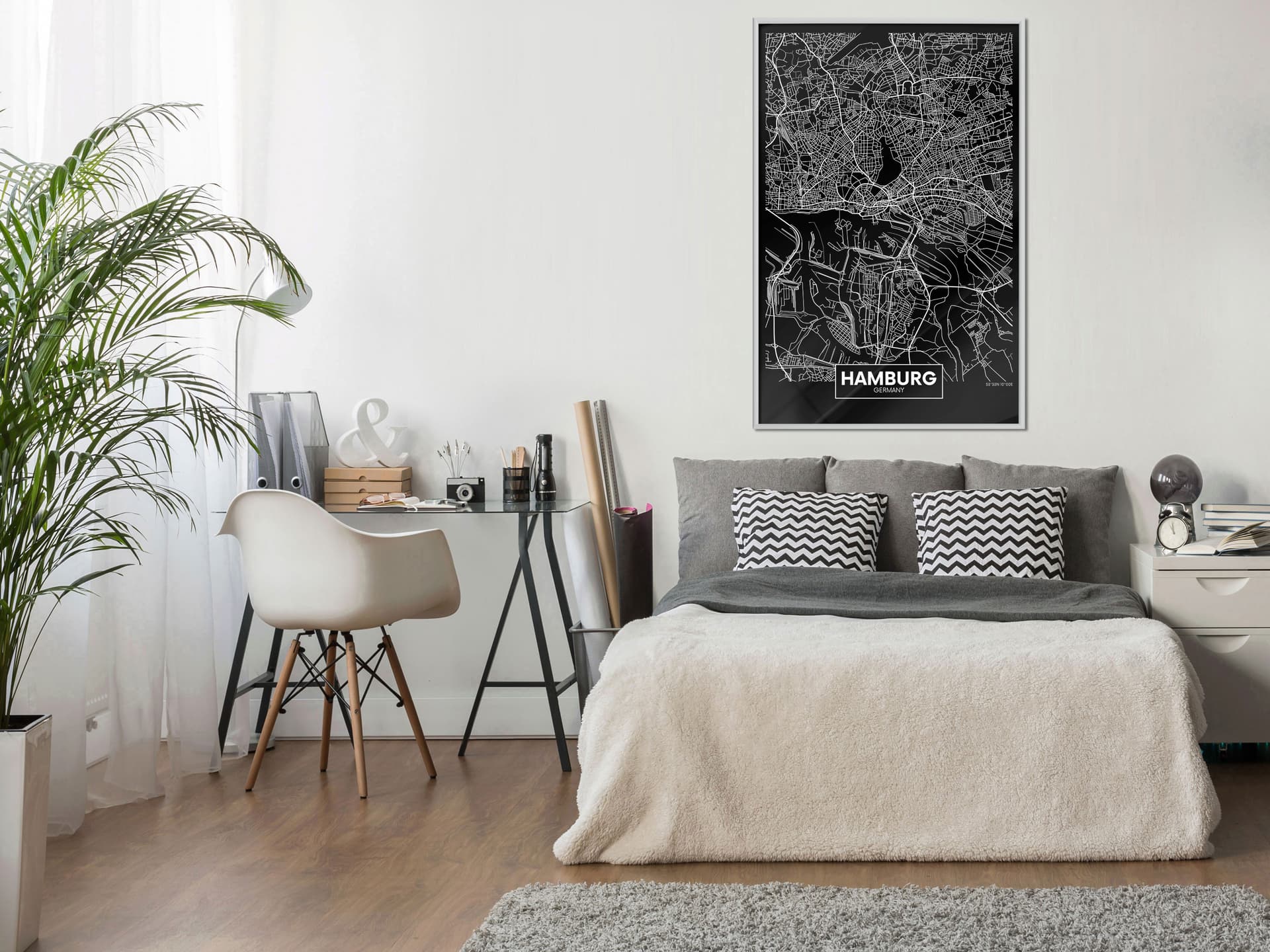

Plakat - Plan miasta: Hamburg (ciemny) (rozmiar 20x30, wykończenie Rama biała)