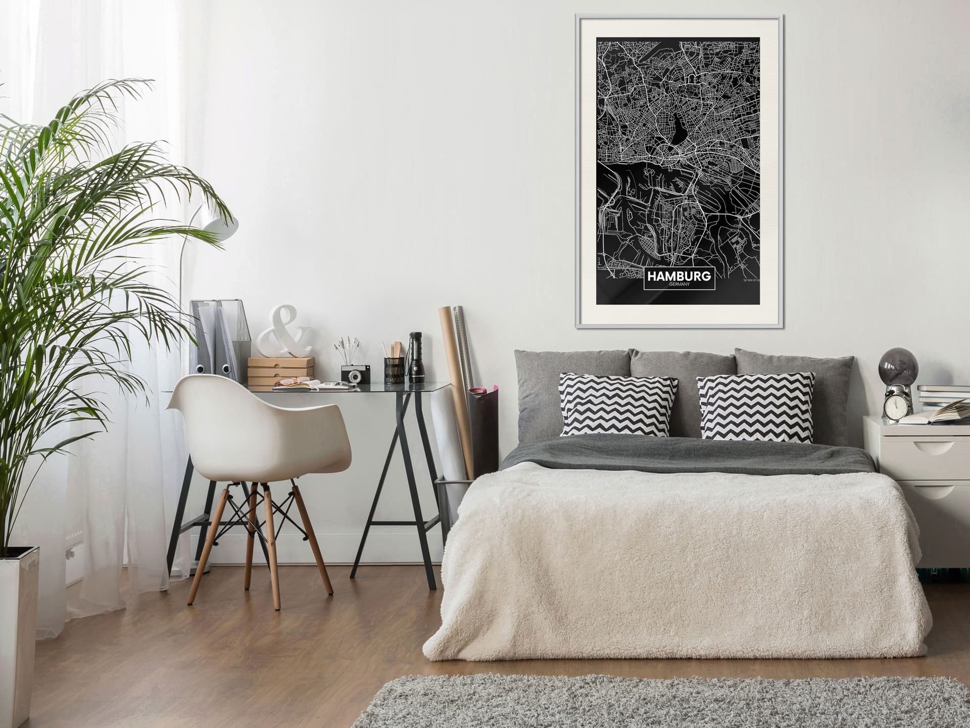 

Plakat - Plan miasta: Hamburg (ciemny) (rozmiar 30x45, wykończenie Rama biała z passe-partout)