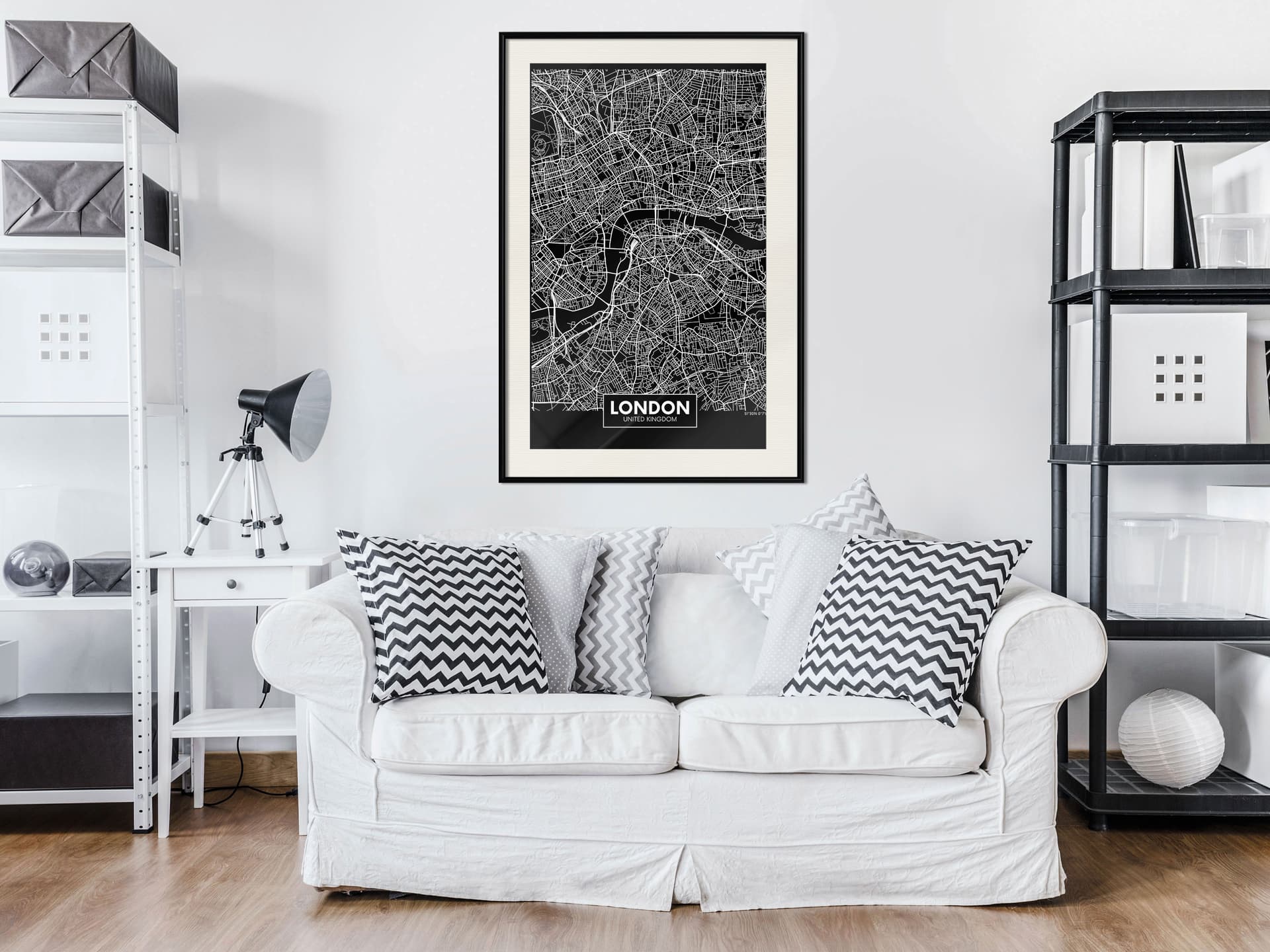 

Plakat - Plan miasta: Londyn (ciemny) (rozmiar 20x30, wykończenie Rama czarna z passe-partout)