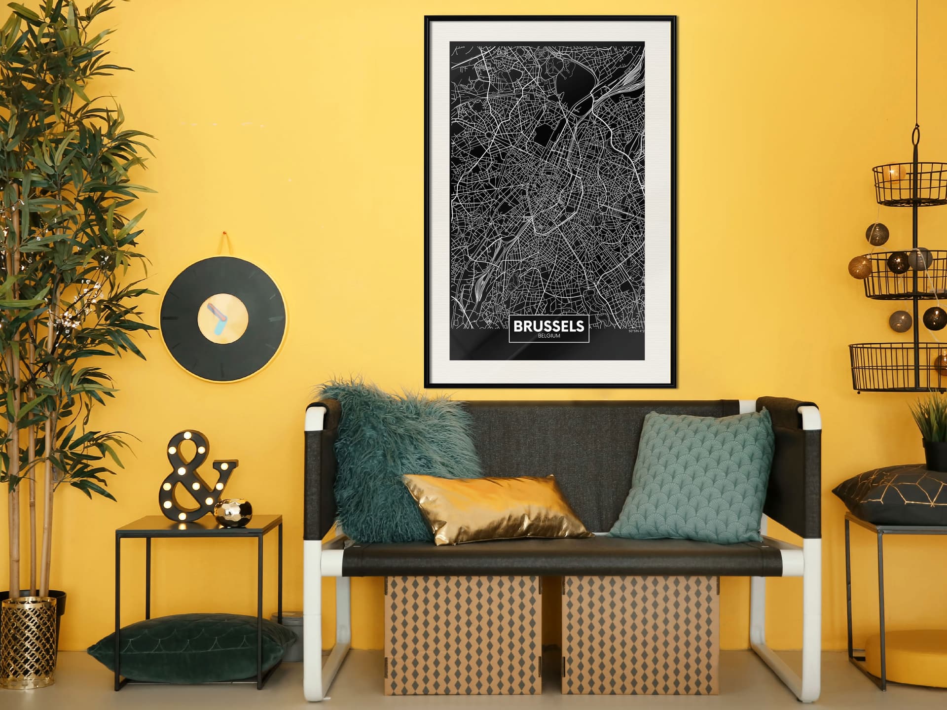 

Plakat - Plan miasta: Bruksela (ciemny) (rozmiar 30x45, wykończenie Rama czarna z passe-partout)