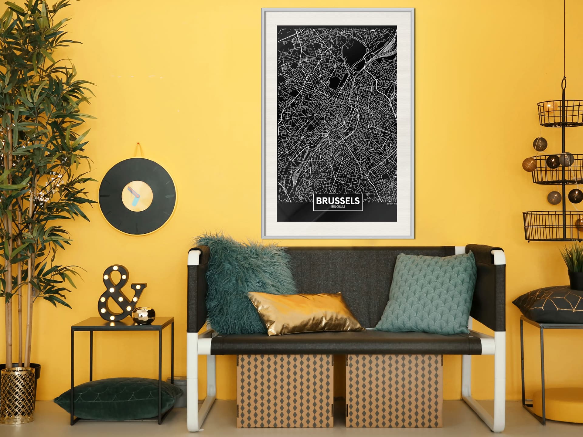 

Plakat - Plan miasta: Bruksela (ciemny) (rozmiar 20x30, wykończenie Rama biała z passe-partout)